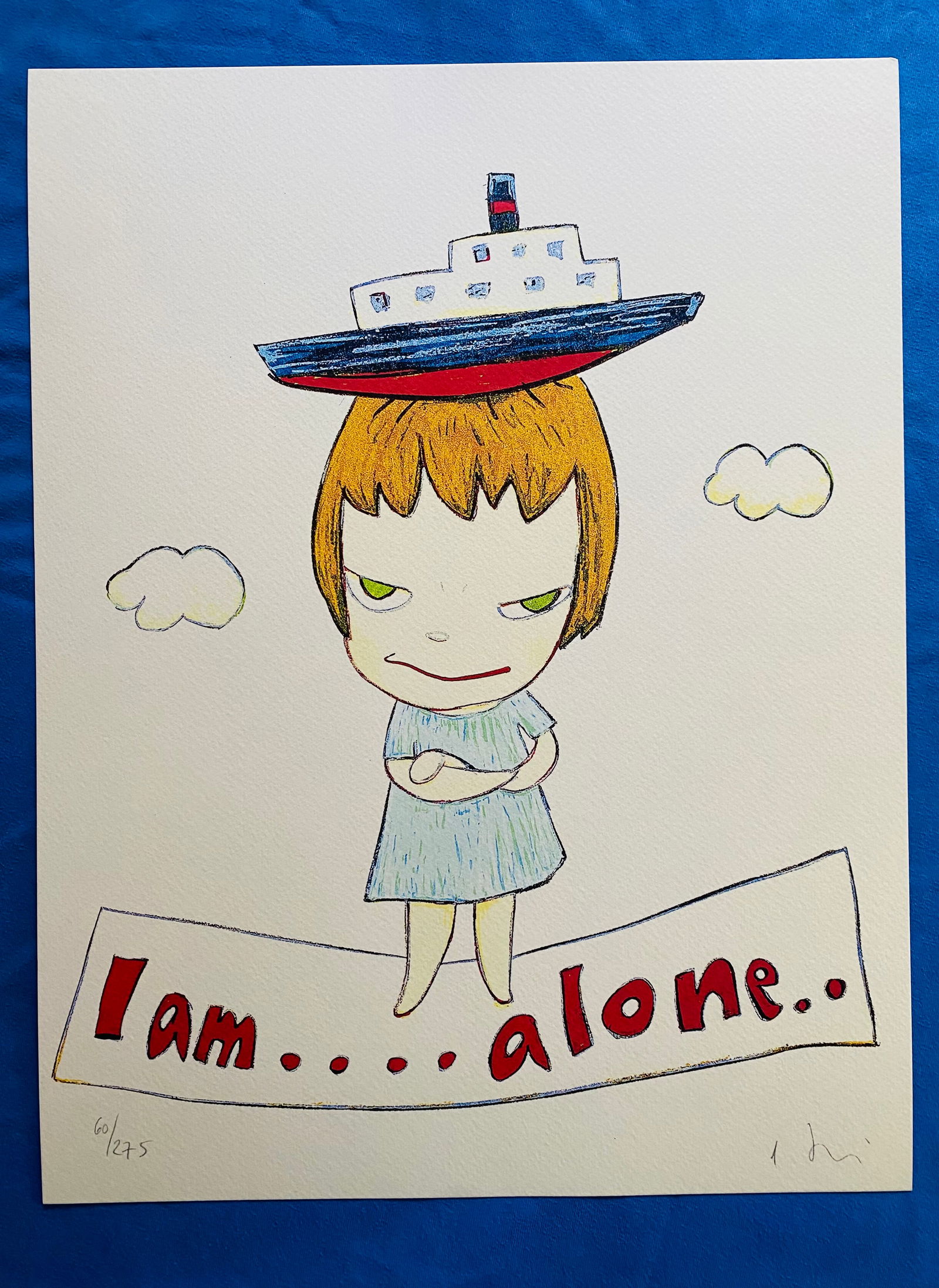 Yoshitomo Nara - I Am Alone: Yoshitomo Nara "In Am Alone" Chromolitograph after an original work. Print-signed lower right. Numbered lower left. Excellent conditions. Shipped with care in solid tube, fast shipping in 3-4 days