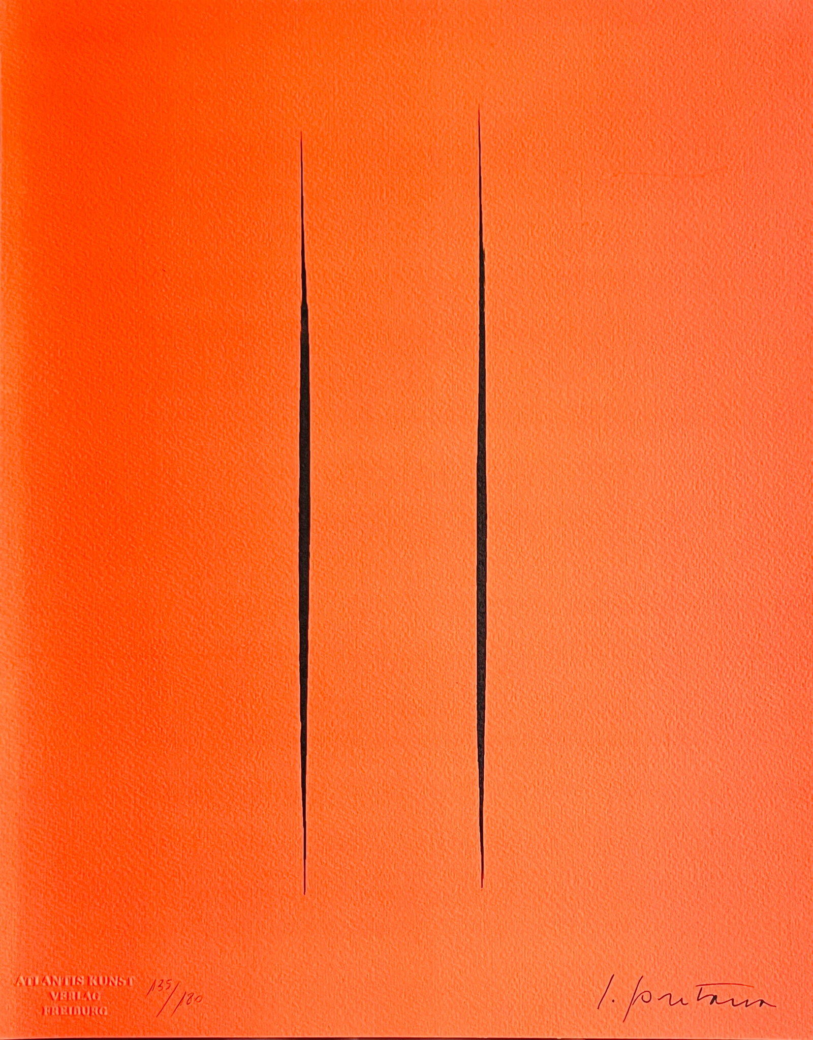 Lucio Fontana - Concept of Space: Lucio Fontana "Concept of Space" Chromolitograph after an original work. Print-signed lower right. Numbered lower left. Excellent conditions. Shipped with care in solid tube, fast shipping in 3-4 days