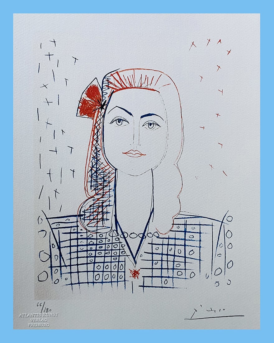 Pablo Picasso - Portrait of Francoise: Pablo Picasso "Portrait of Francoise" Chromolitograph after an original work. Print-signed lower right. Numbered lower left. Excellent conditions. Shipped with care in solid tube, fast shipping in 3-4