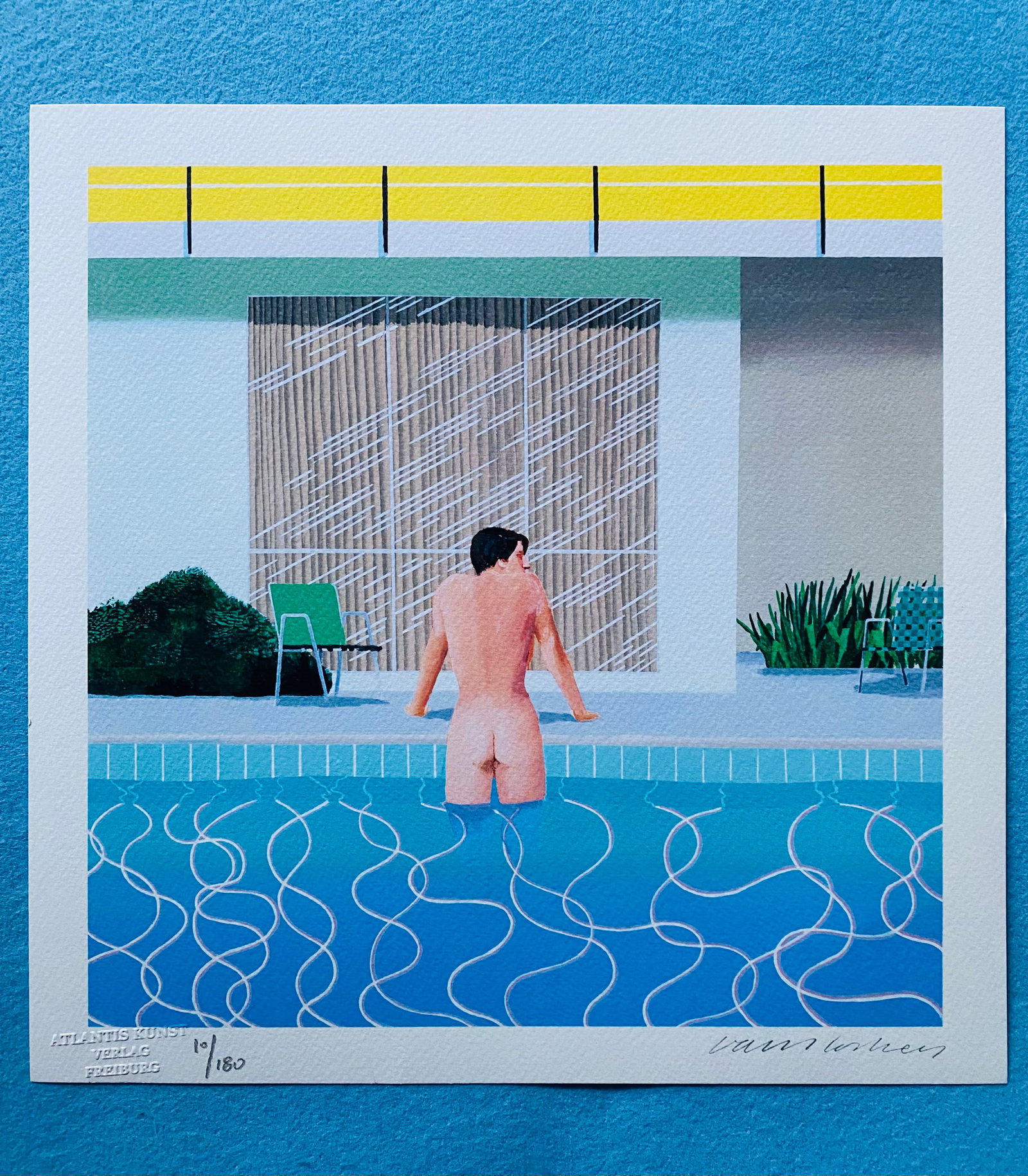 David Hockney - Nick's Pool: David Hockney "Nick's Pool" Chromolitograph after an original work. Print-signed lower right. Numbered lower left. Excellent conditions. Shipped with care in solid tube, fast shipping in 3-4 days all 