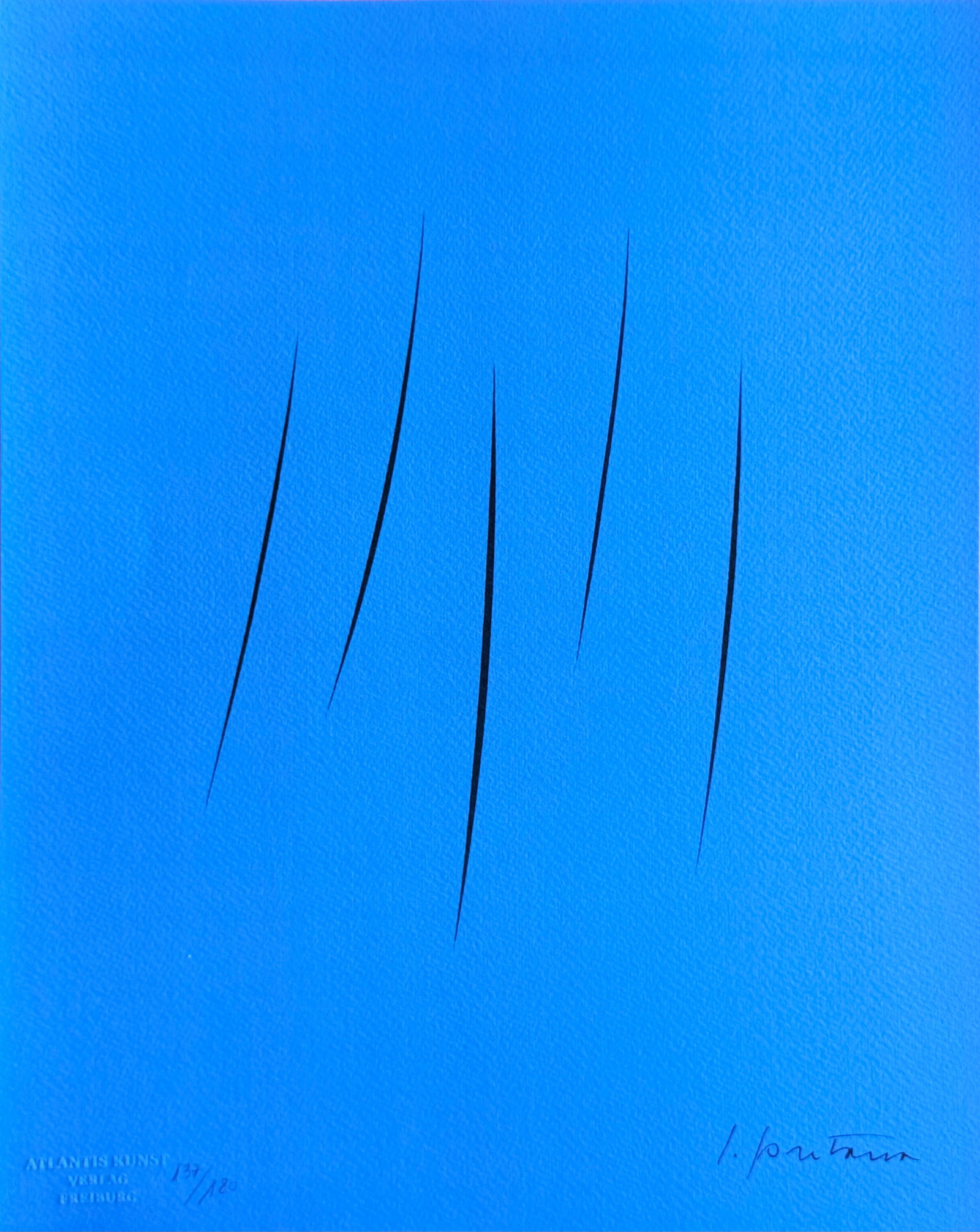 Lucio Fontana - Concept of Space: Lucio Fontana "Concept of Space" Chromolitograph after an original work. Print-signed lower right. Numbered lower left. Excellent conditions. Shipped with care in solid tube, fast shipping in 3-4 days