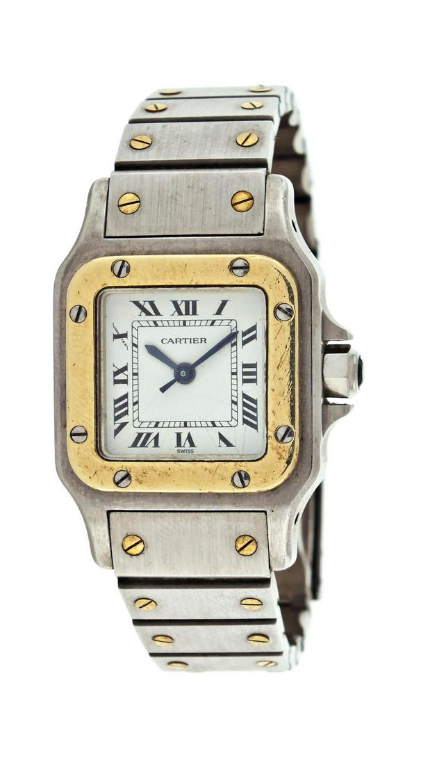 A lady's stainless steel and gold Cartier Santos wrist (1 of 9)