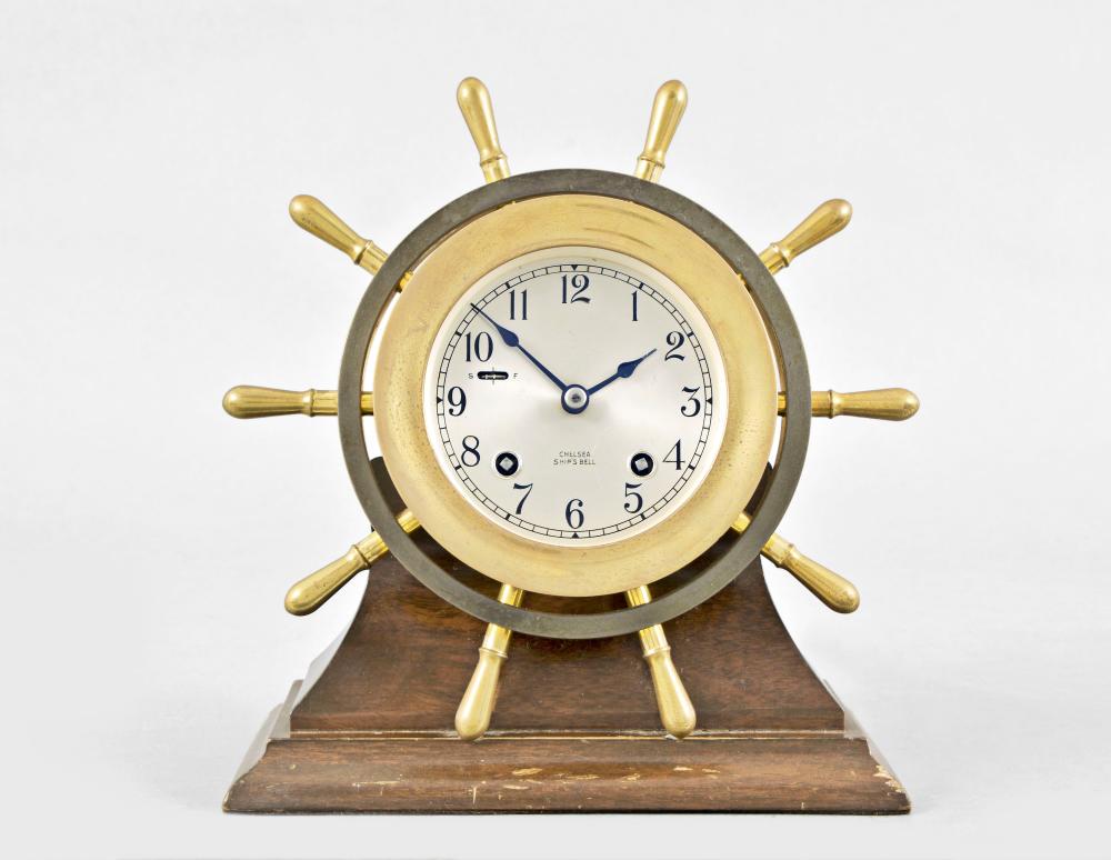 Chelsea "Yacht Wheel" wall clock on wooden stand (1 of 4)