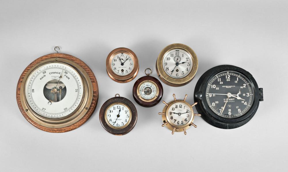 Five American Hanging Ship's Clocks and Two Hanging (1 of 2)
