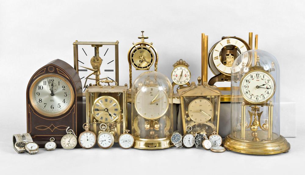 Lot of Nine Clocks, Nine Pocket Watches and Five Wrist (1 of 1)