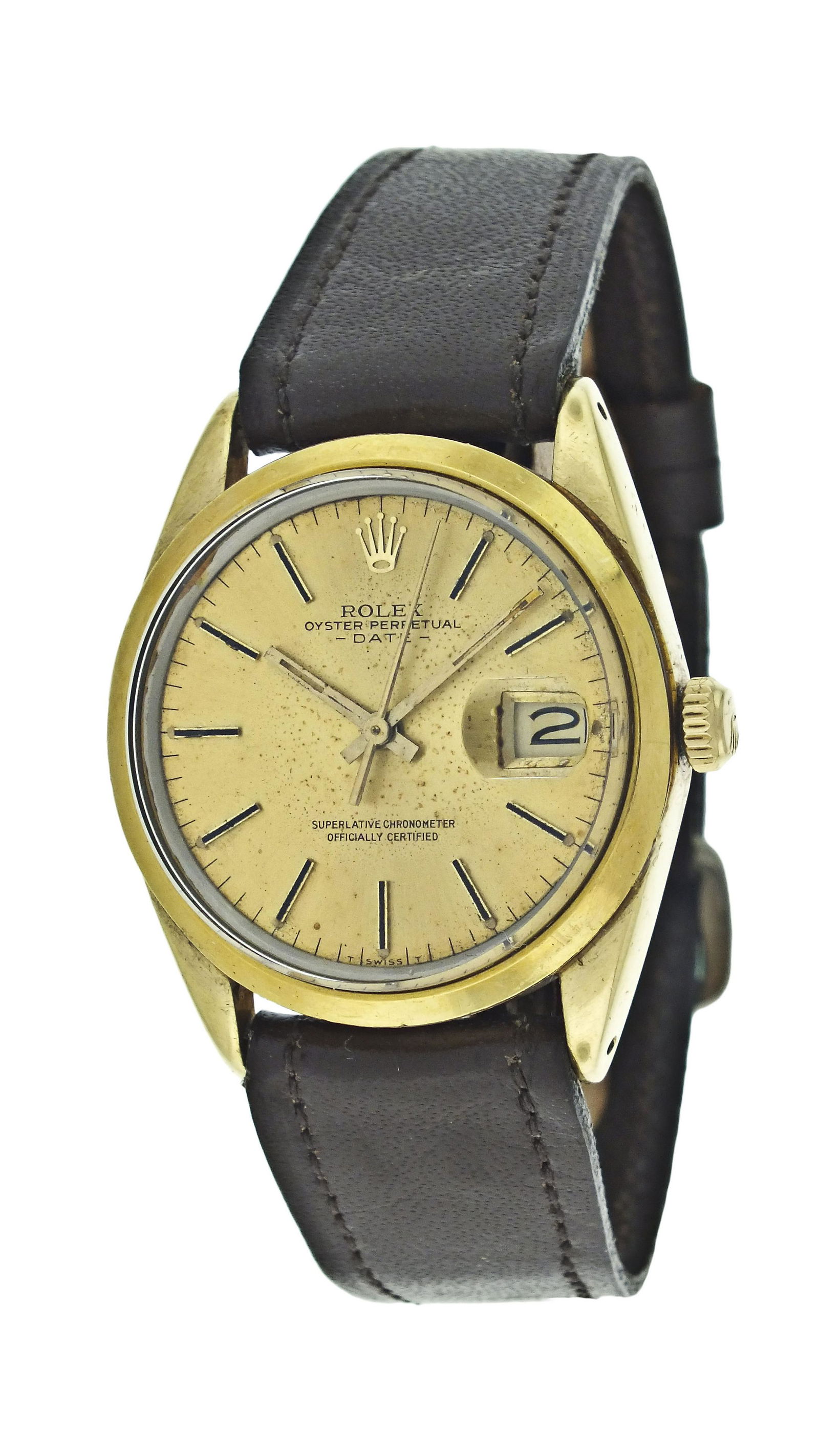 Rolex gold shell ref. 15505 wrist watch: Rolex Watch Co., Switzerland, a ref. 15505 gold and stainless steel wrist watch, 27 jewels, automatic winding, adjusted to 5 positions and temperature, rhodium plated cal. 3035 movement with lever esc