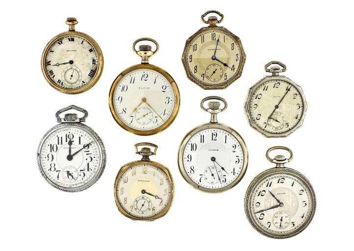 Lot of eight American pocket watches Apr 24, 2021 Schmitt Horan