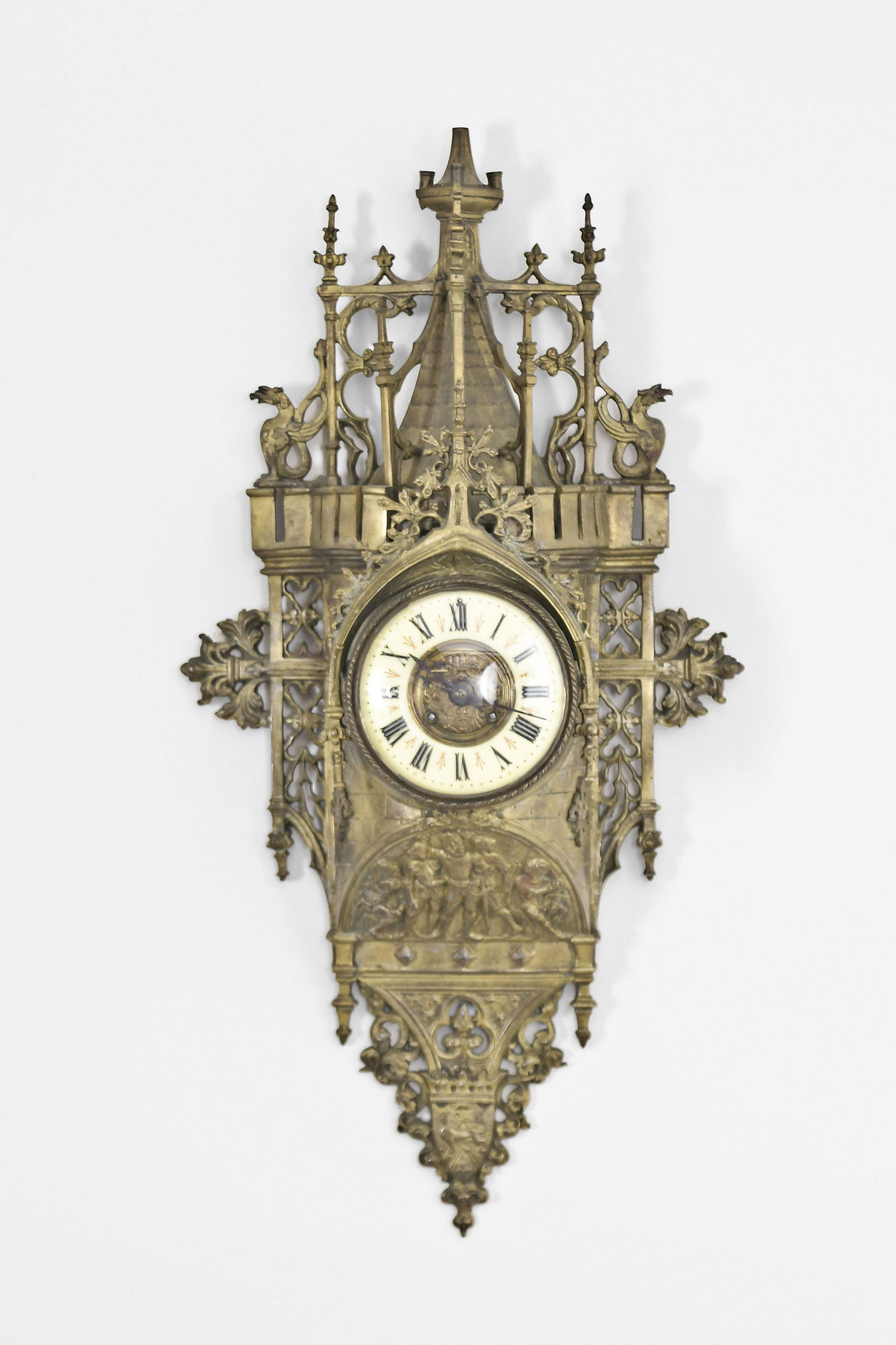 French Gothic style wall clock with cast bronze case (1 of 12)