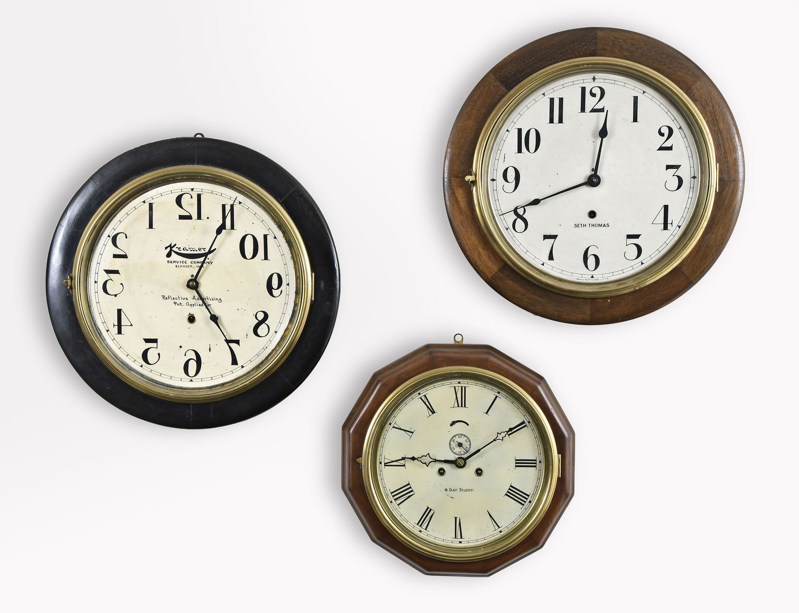 Three American spring driven wall clocks (1 of 7)