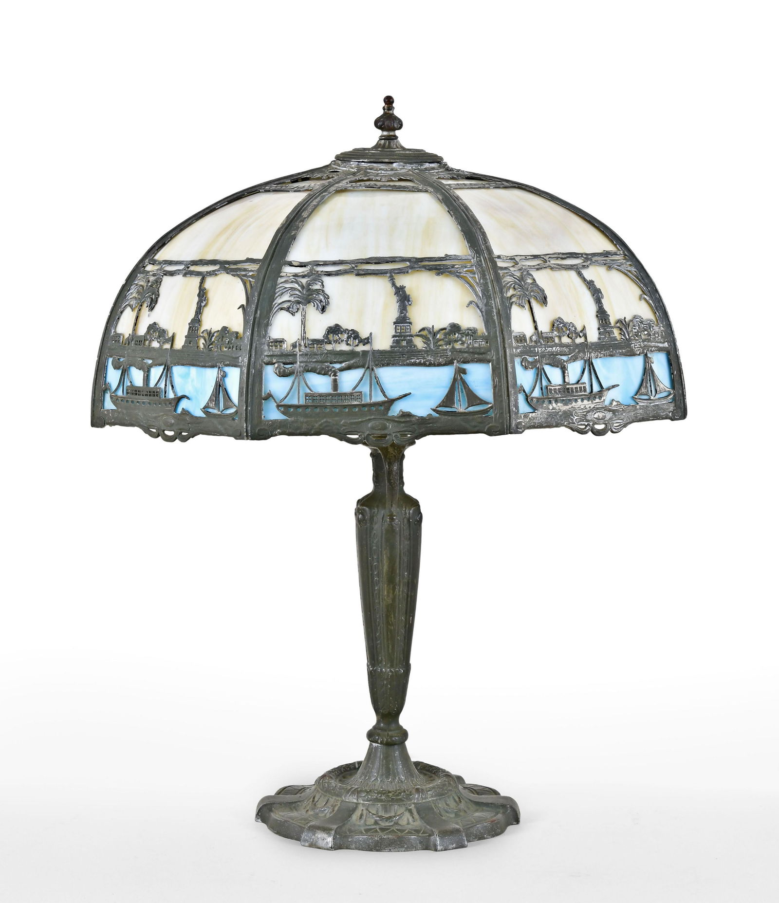 An early 20th century cast iron lamp with Miller Statue (1 of 7)