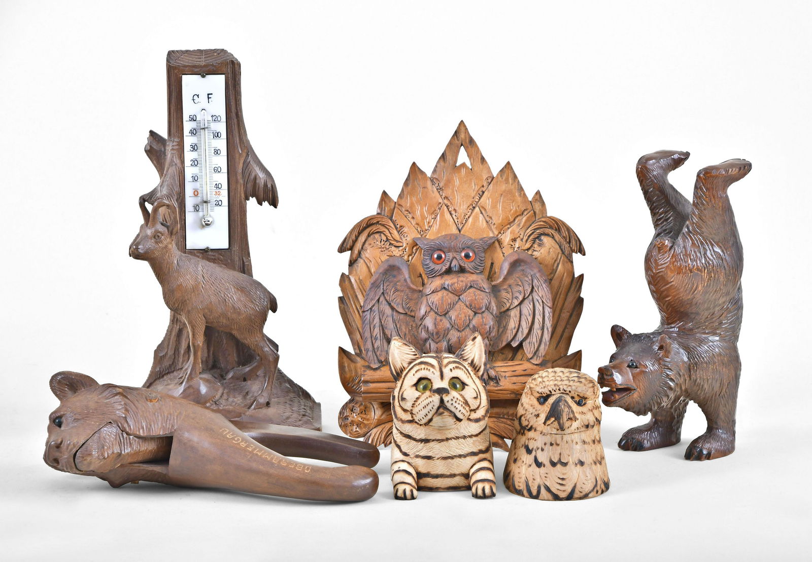 Lot of six carved figural Black Forest items (1 of 5)