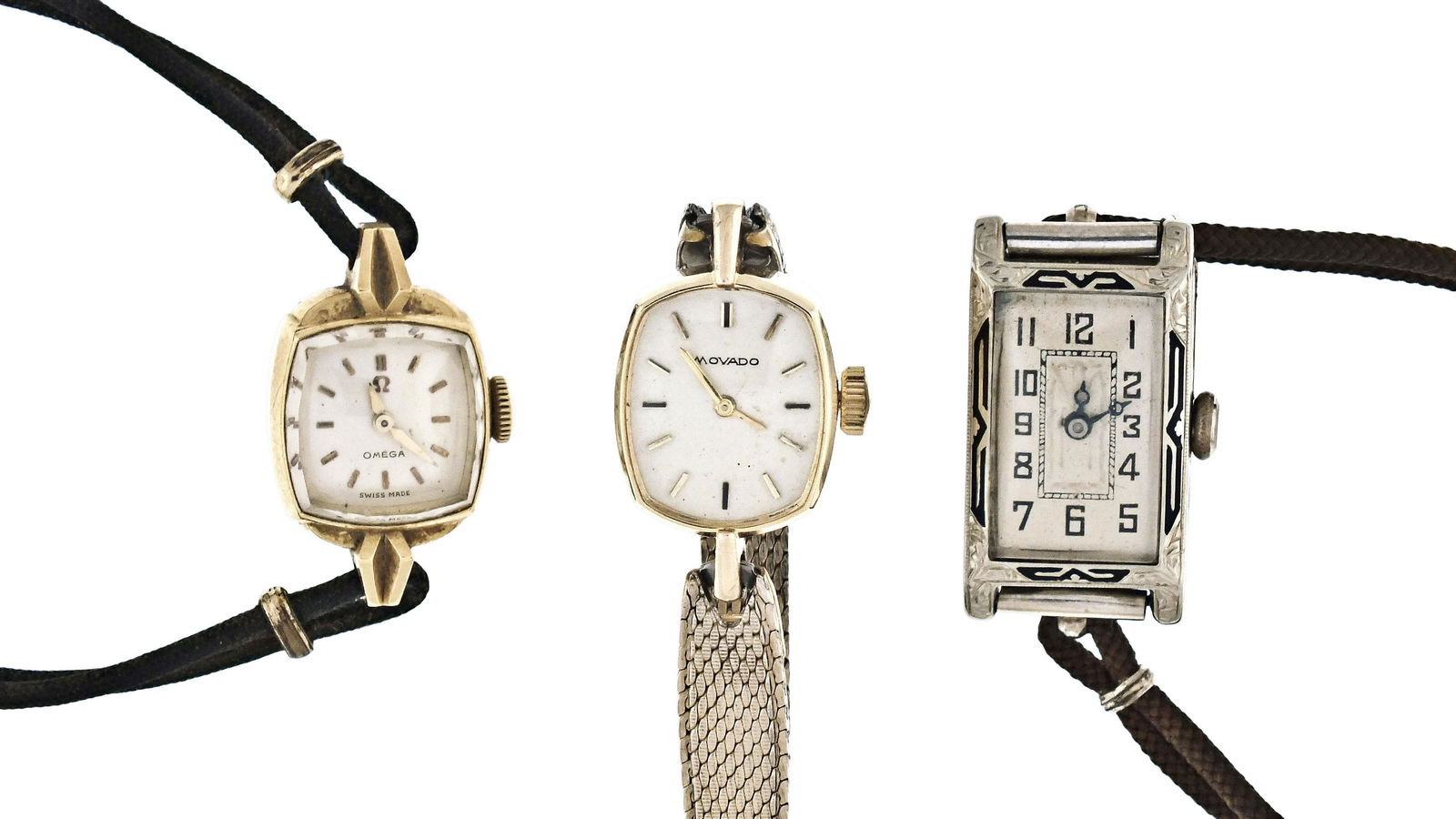 Lot of three lady's gold wrist watches (1 of 4)