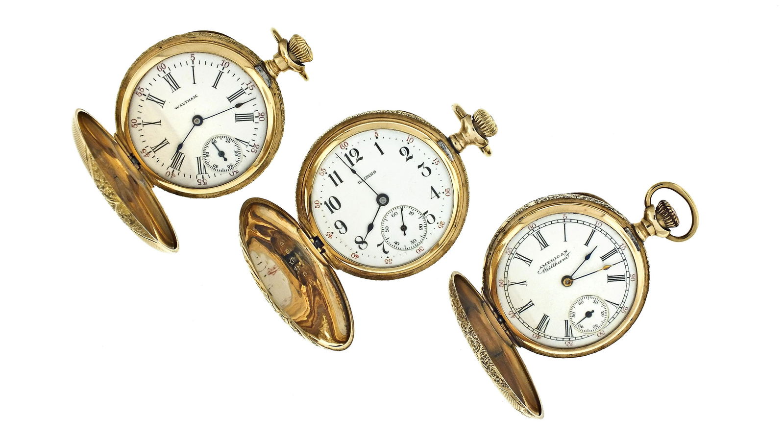 Lot of three American 0 size pocket watches in 14 karat (1 of 4)