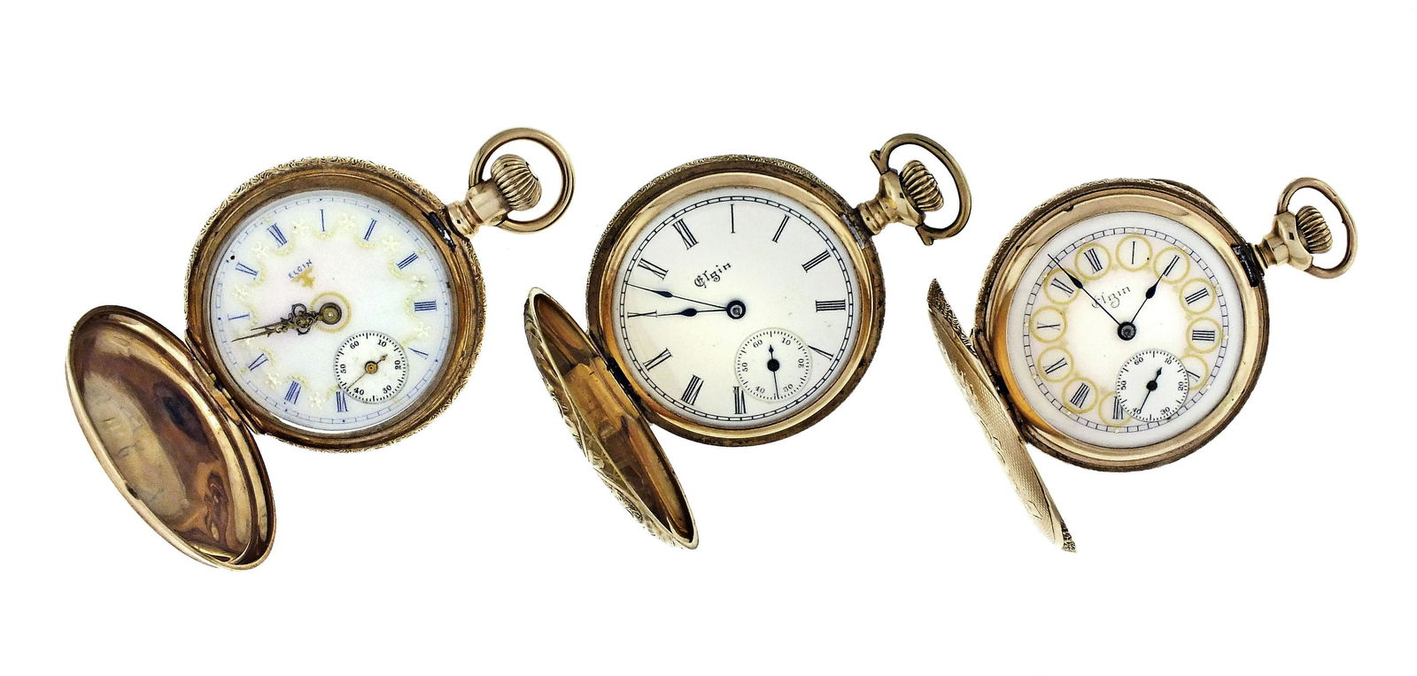 Lot of three Elgin 0 size pocket watches in 14 karat (1 of 4)