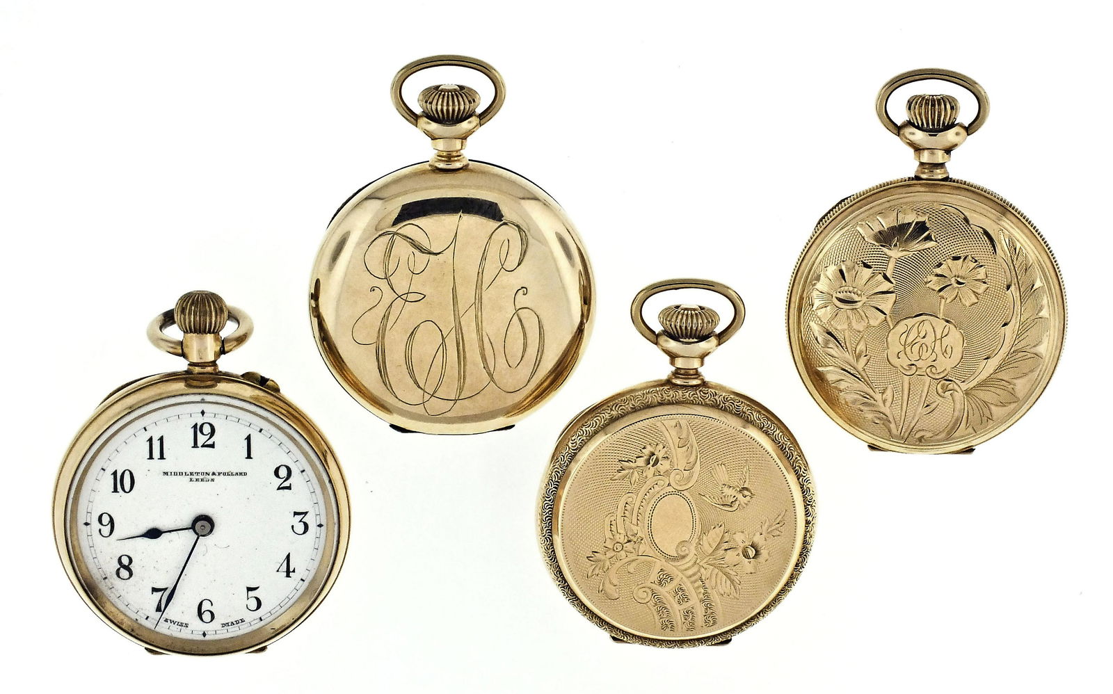 Lot of four small gold pocket watches (1 of 4)