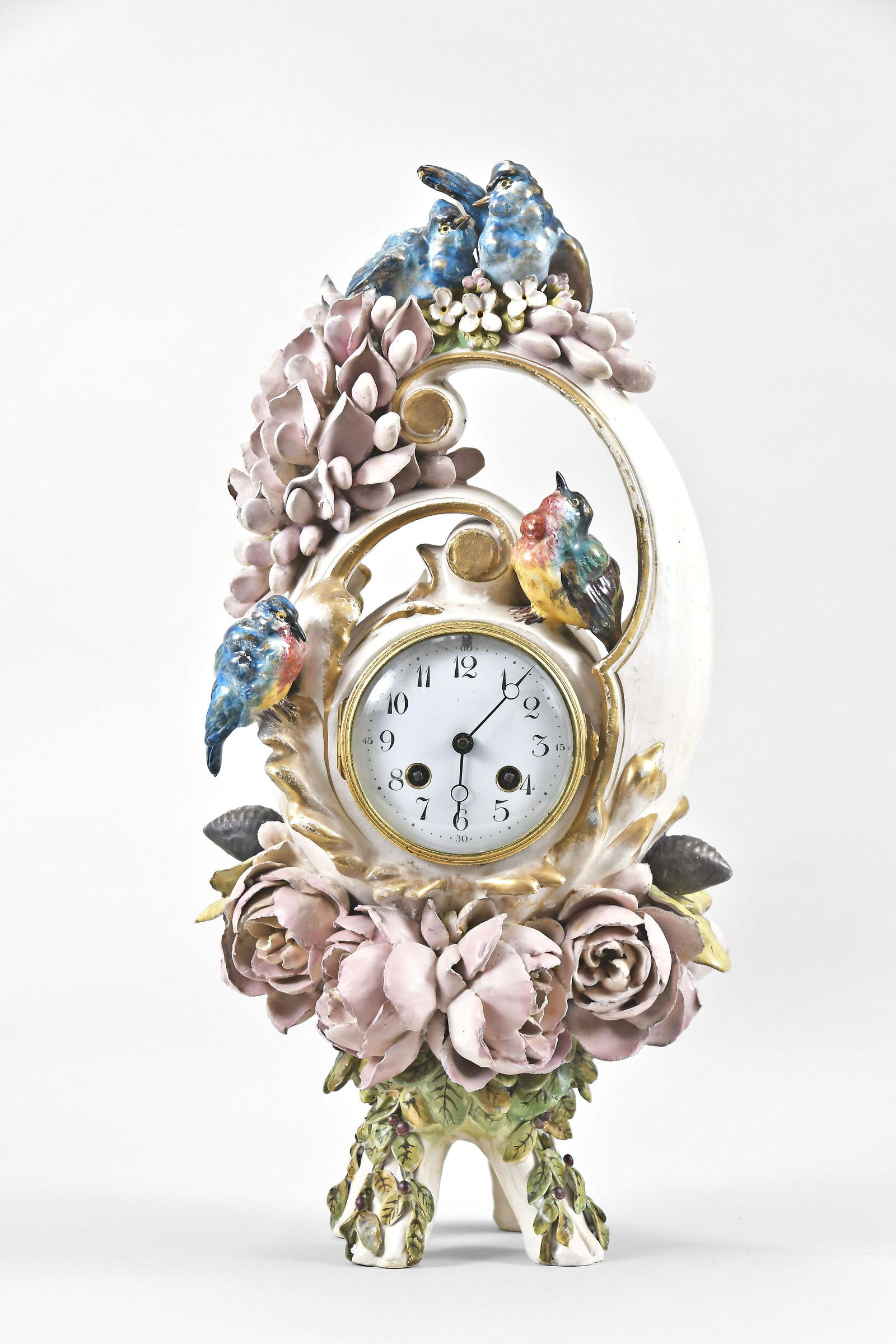 French Barbotine Porcelain Mantel Clock (1 of 8)