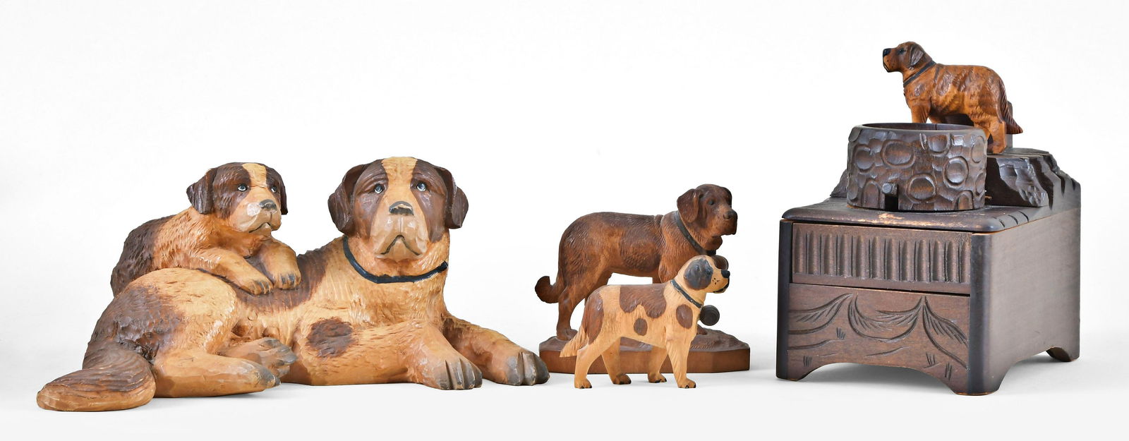 Lot of four carved Black Forest St. Bernard items (1 of 4)