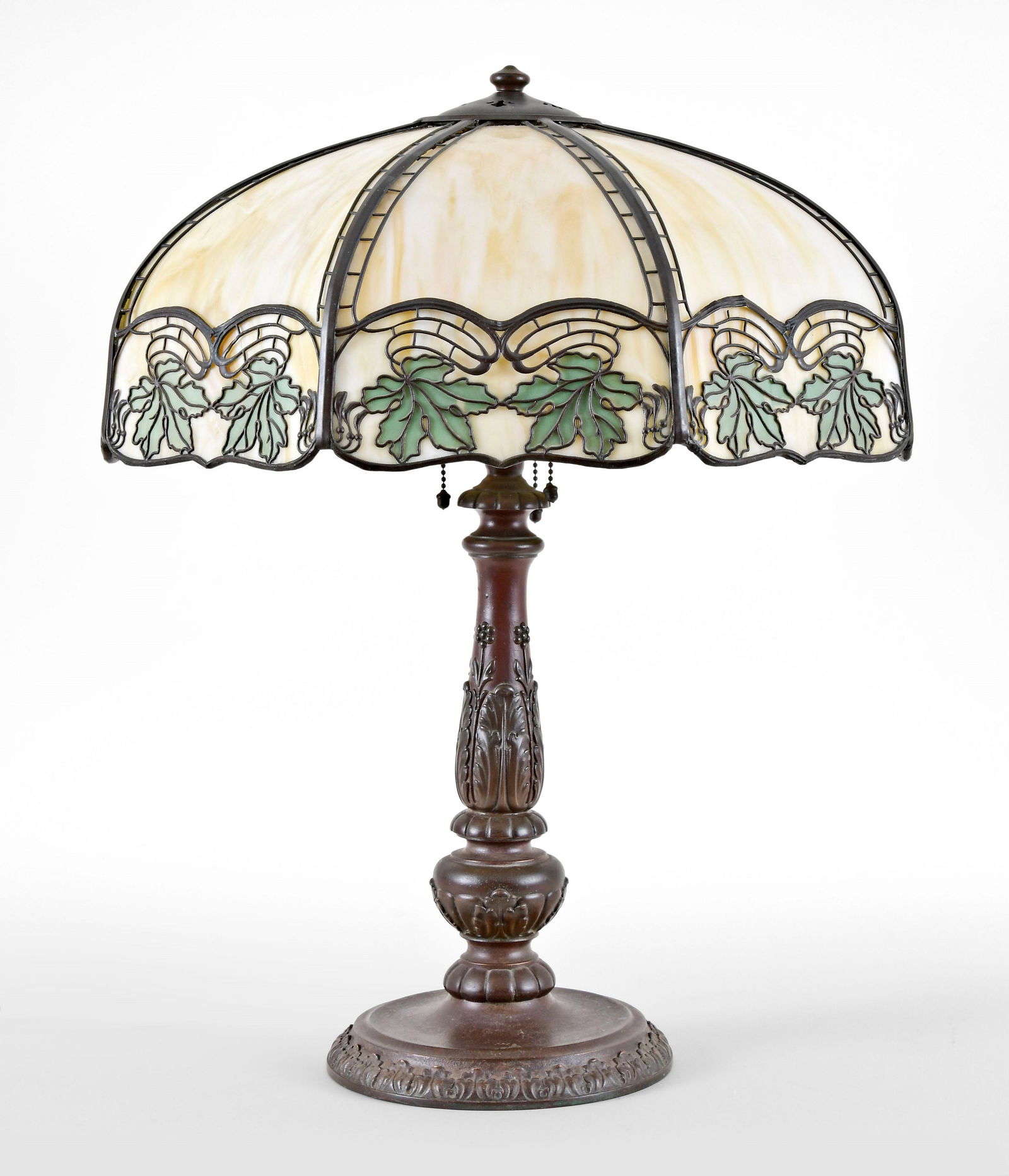 A good Handel Maple Leaf overlaid leaded glass and (1 of 8)