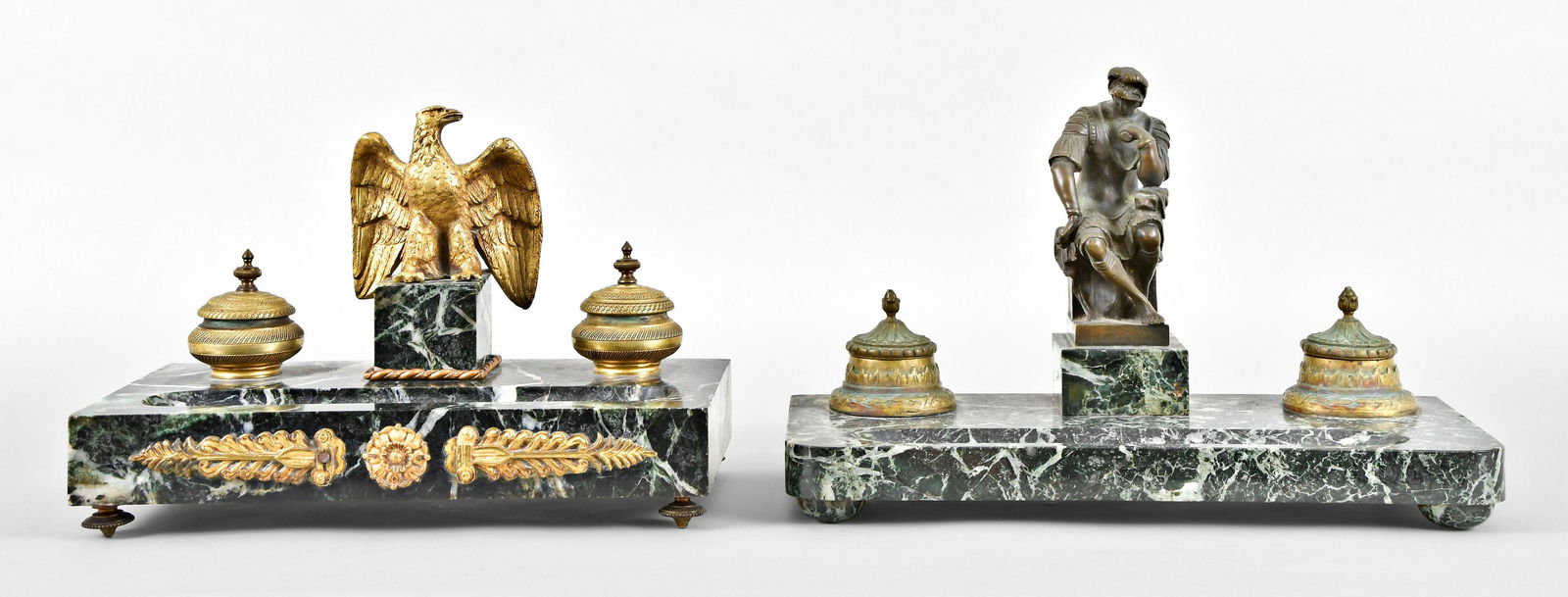 A lot of two bronze mounted marble inkstands (1 of 5)