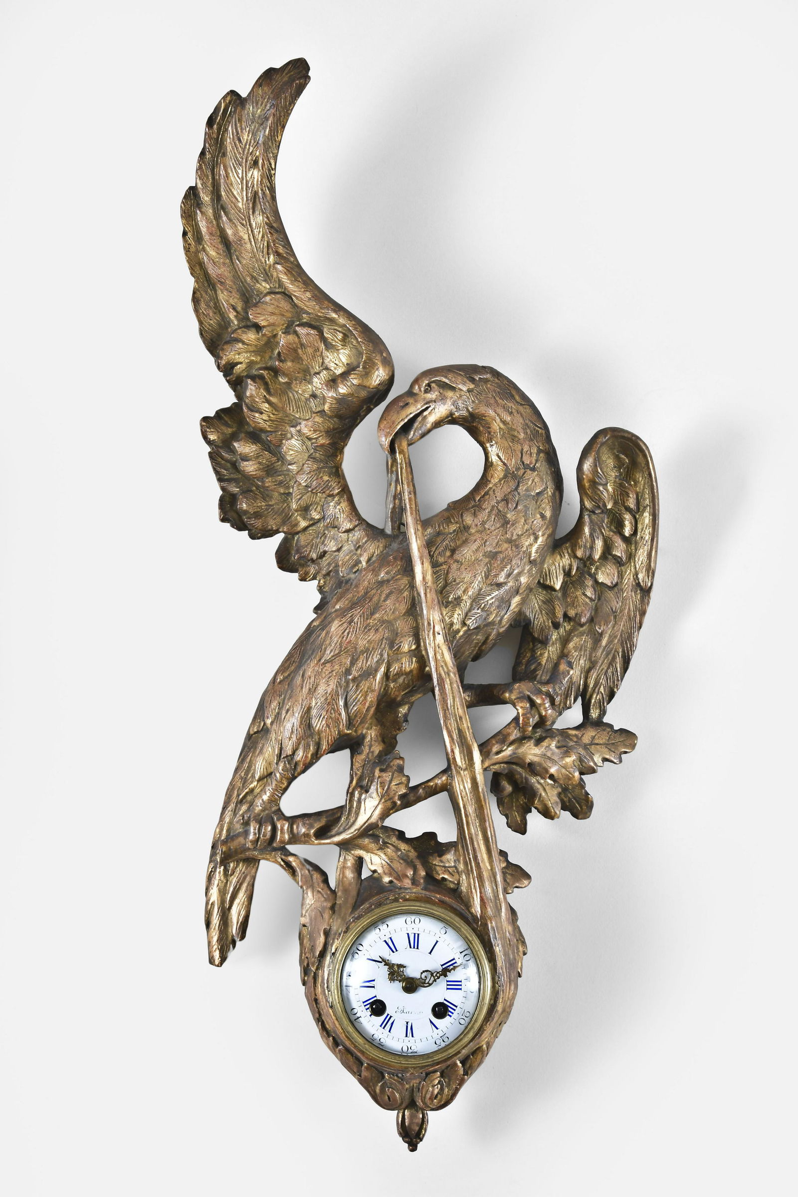 French, Samuel Marti, carved eagle figural wall clock (1 of 7)