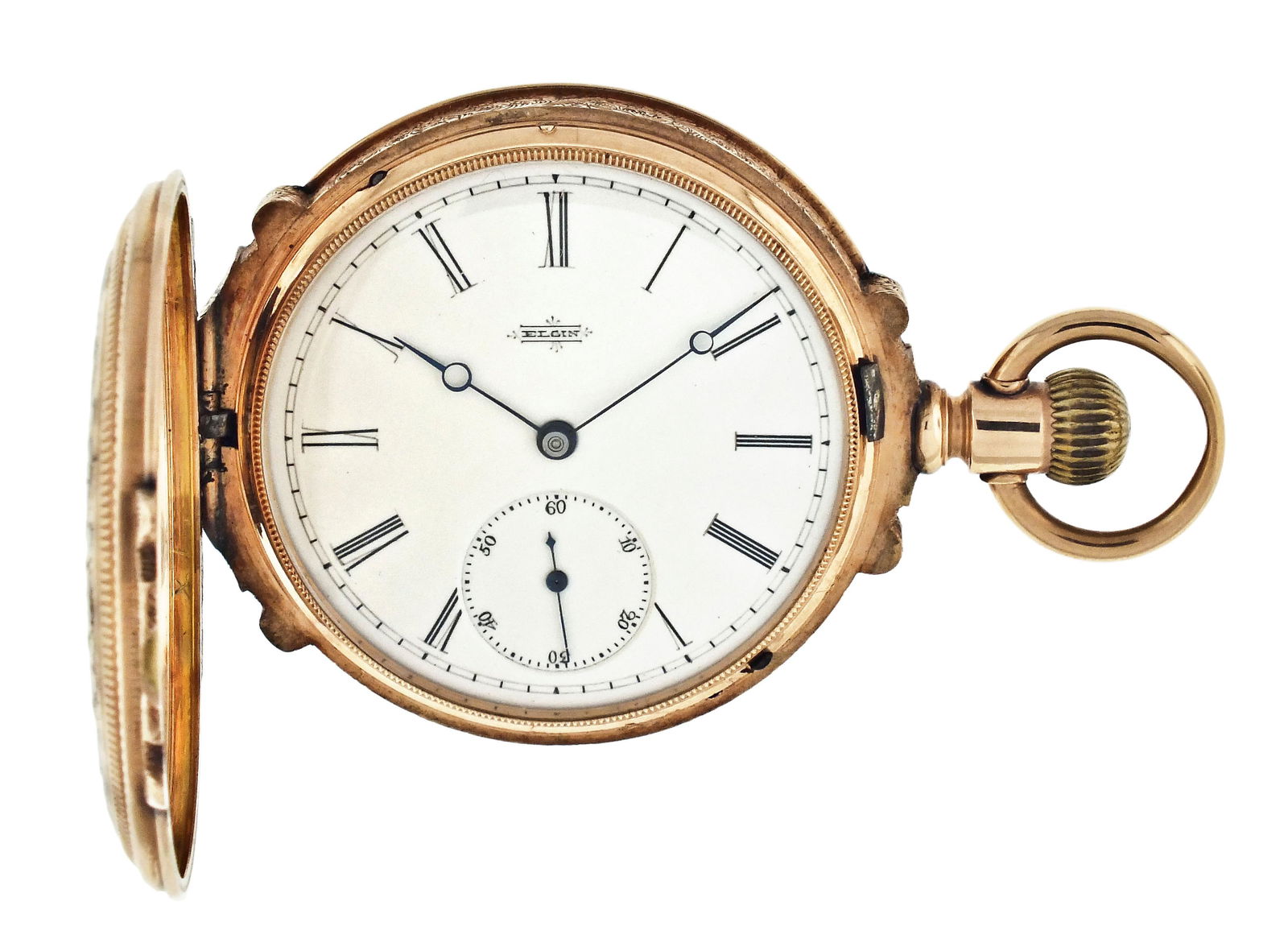 An 8 size Elgin pocket watch with four color gold box hinge case (1 of 10)