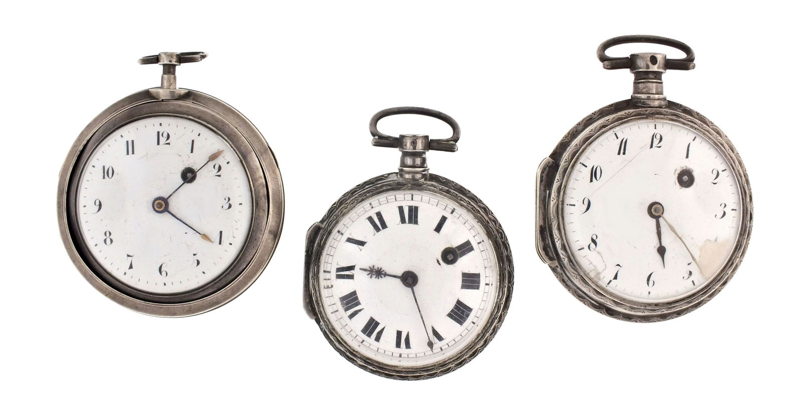Lot of three 19th century Continental fusee pocket watches (1 of 4)