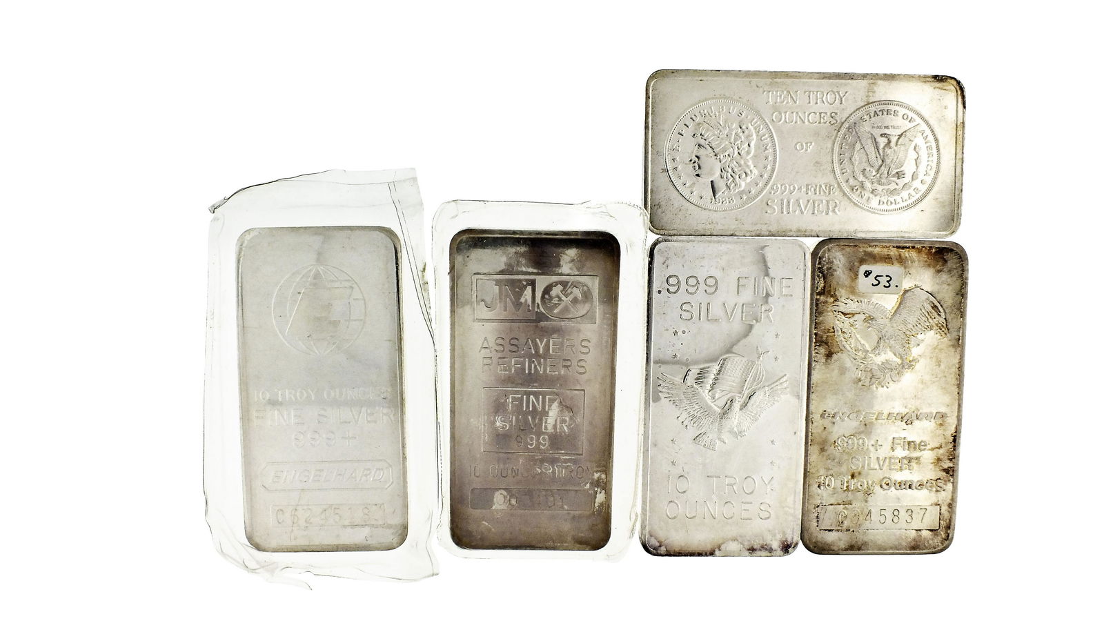 Five 10 Troy ounce silver bars (1 of 2)