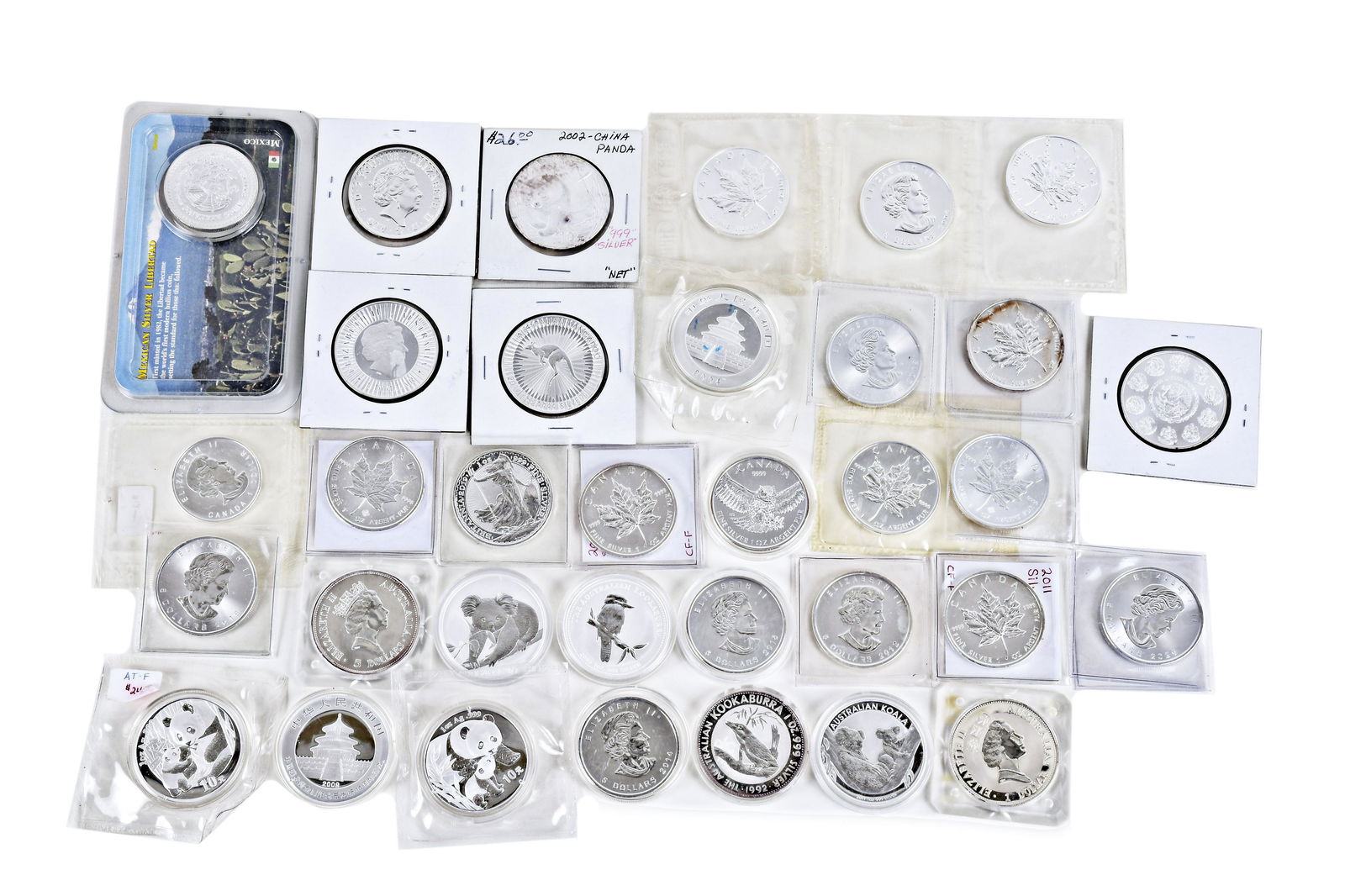Thirty-three Assorted One Ounce Silver Coins and One Half Ounce Canandian Silver Coin (1 of 1)