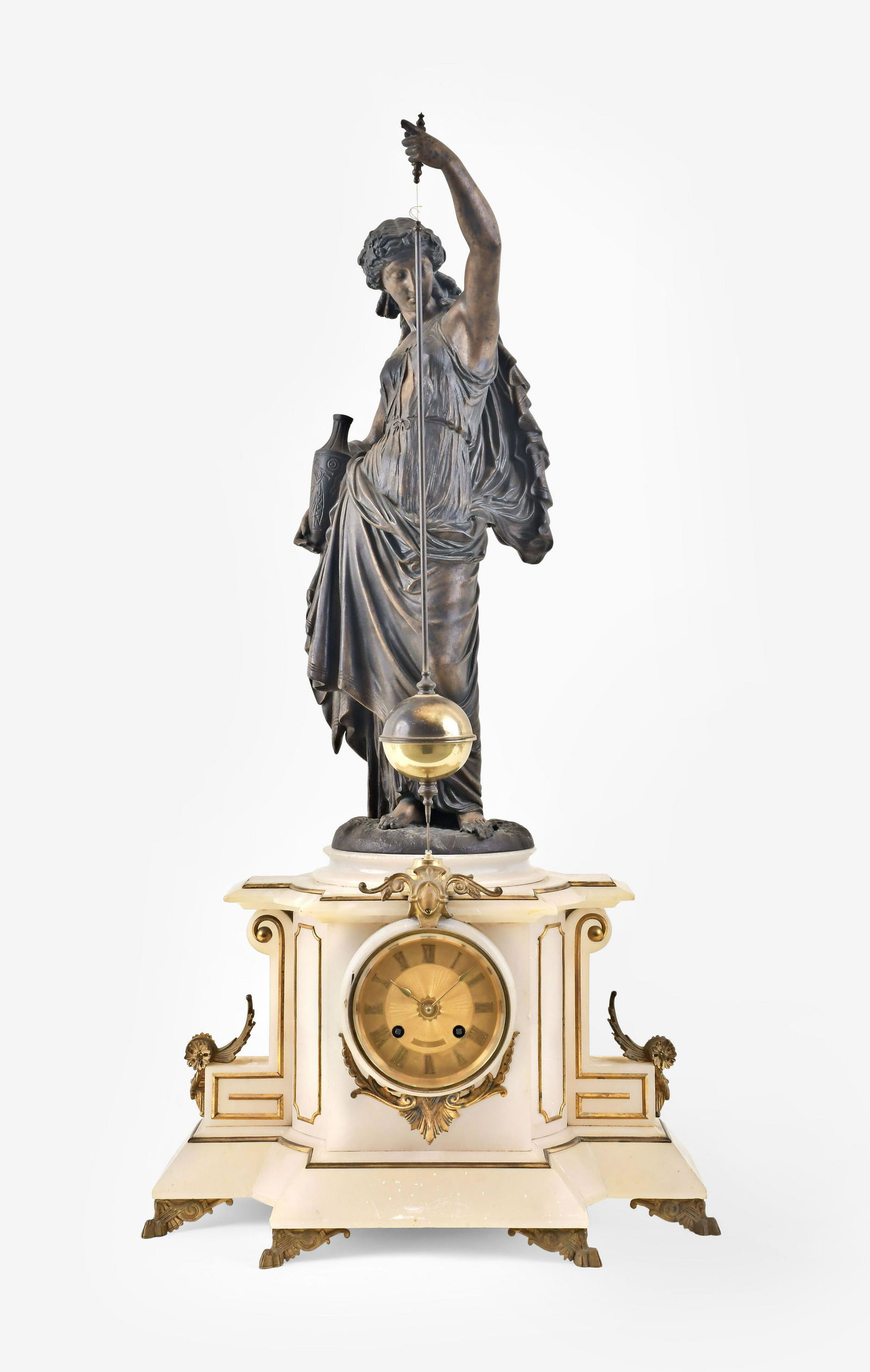 A large French figural mantel or table clock with conical pendulum (1 of 9)