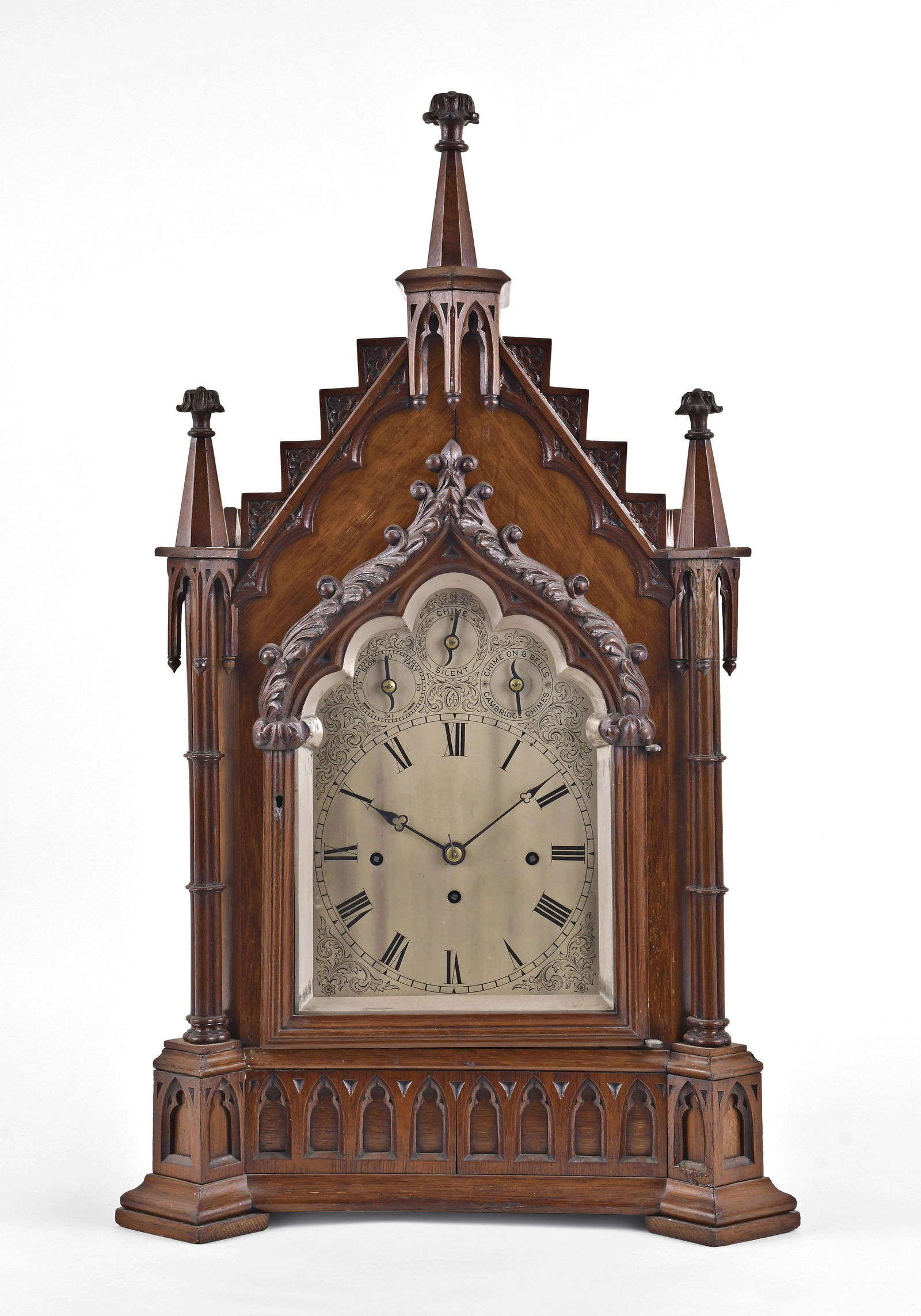 A late 19th century English Gothic style bracket clock chiming on eight bells (1 of 12)