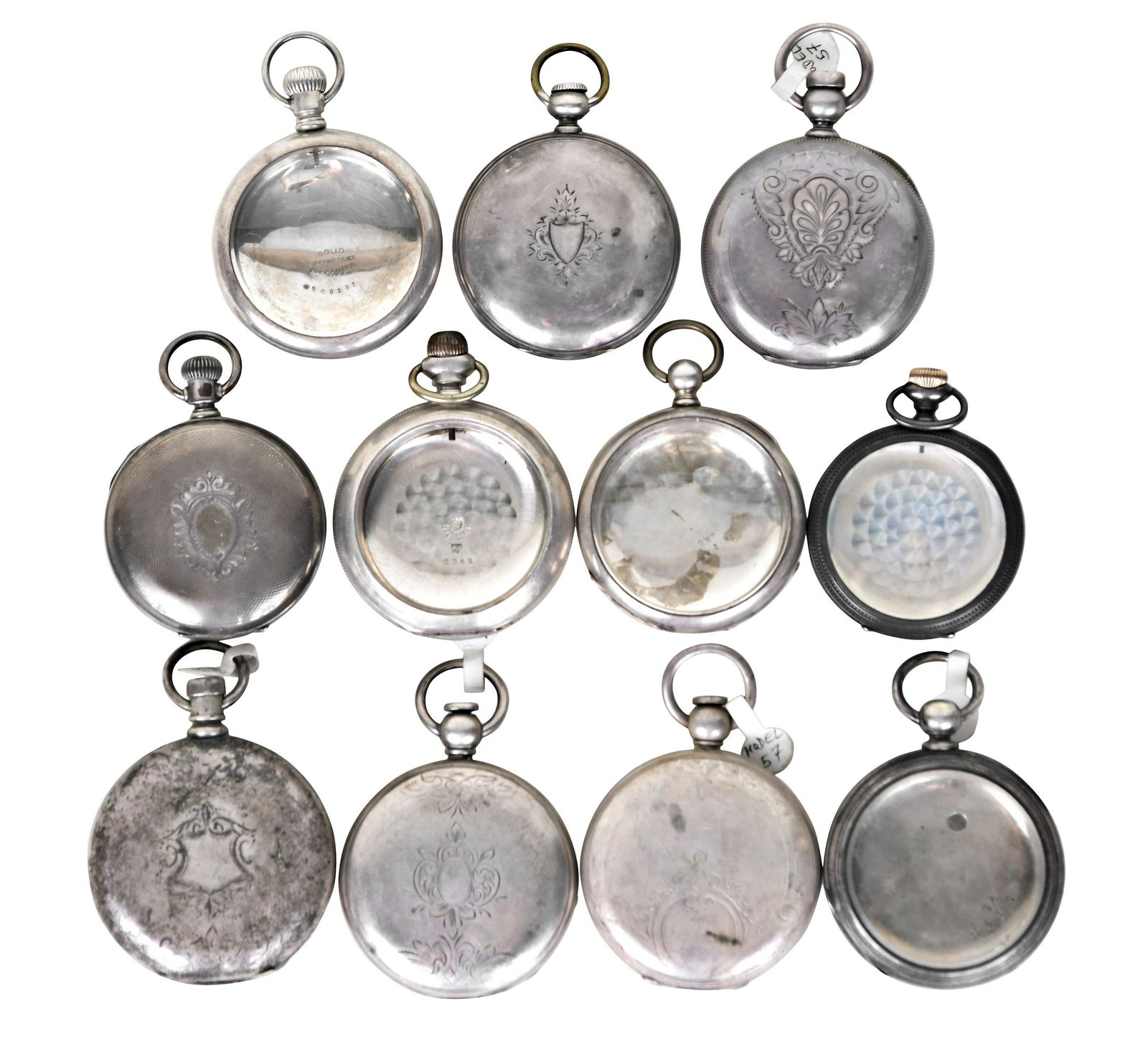 A lot of eleven silver pocket watch cases for 16 and 18 size American watches (1 of 2)
