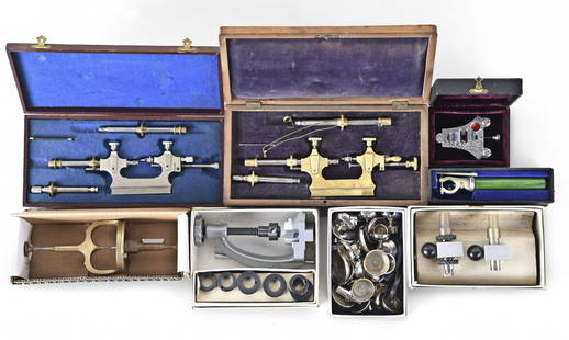 A good lot of watchmakers tools: A good lot of watchmakers tools including an LG openall case opener with dies, a Vigor TW-1000 tweezer sharpener, a Levin balance truing caliper, a nice, nickel plated poising tool with jeweled jaws a