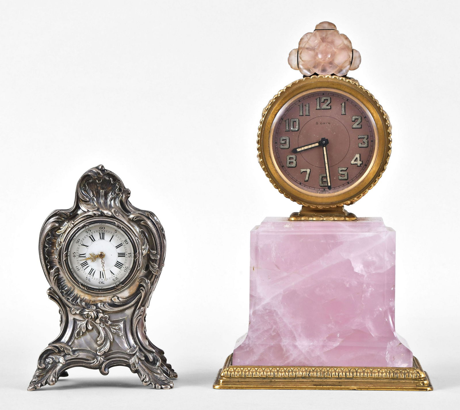 A lot of two good quality desk or bedside clocks one signed Rodanet (1 of 7)