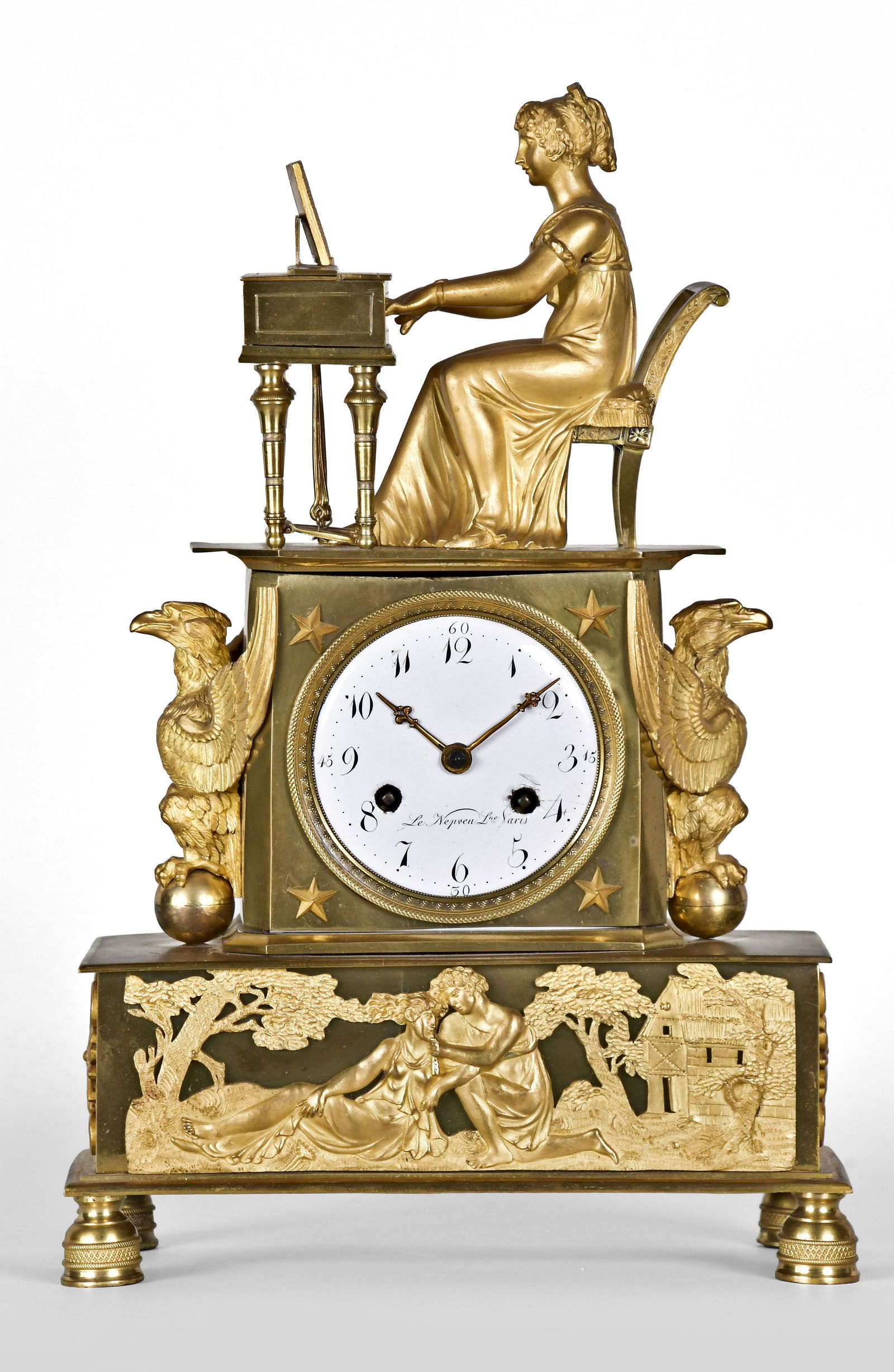 An attractive French Empire gilt bronze figural mantel clock (1 of 11)