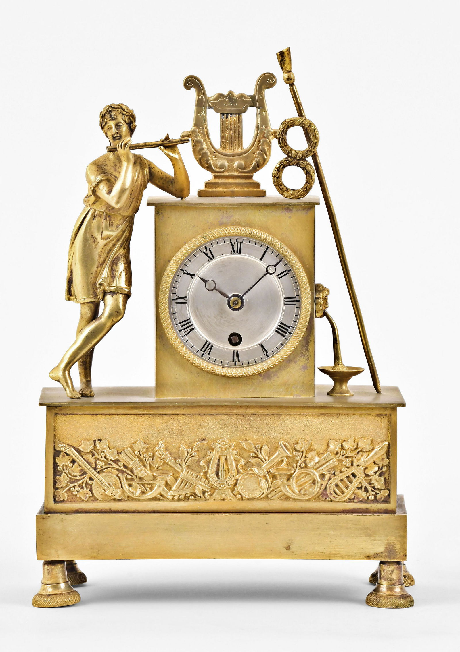 A French Empire miniature gilt bronze Allegory of Music timepiece signed Alibert (1 of 6)