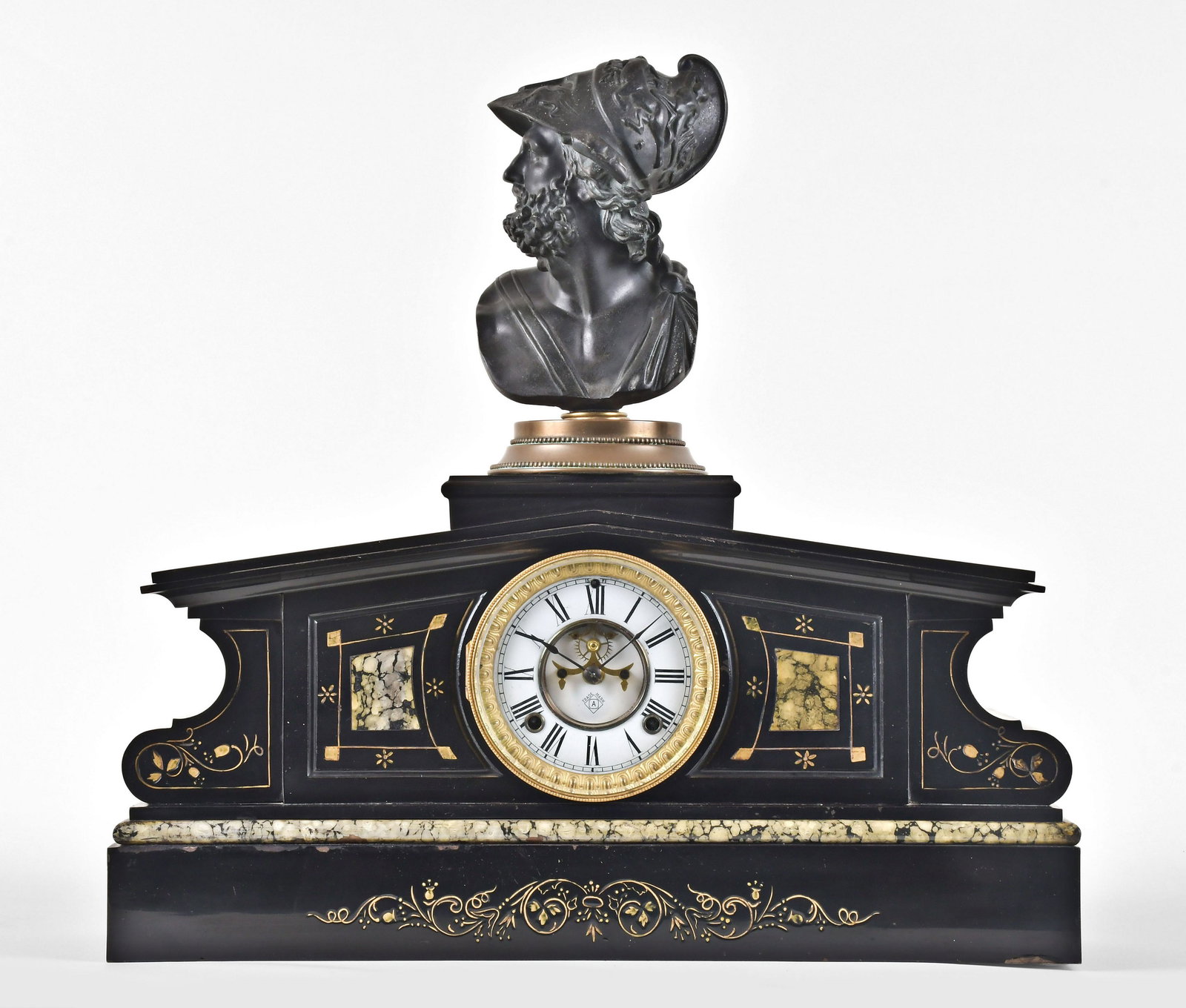Ansonia Clock Co. cast iron black mantel clock with bust (1 of 9)
