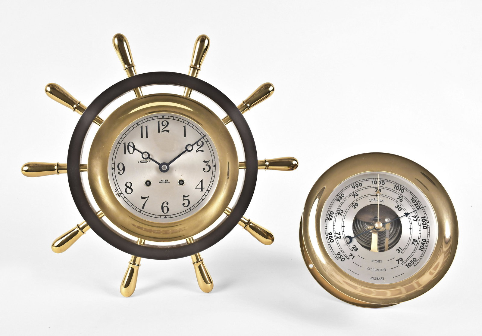 Chelsea Clock Co. Yacht Wheel hanging clock and barometer set (1 of 13)