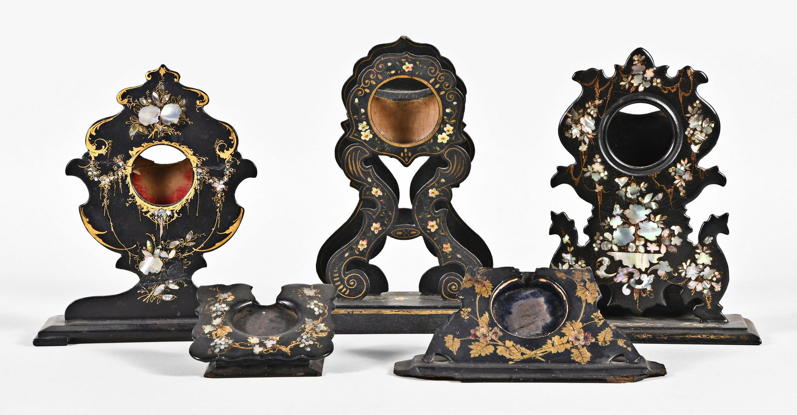A lot of five Victorian papier mache watch holders (1 of 4)