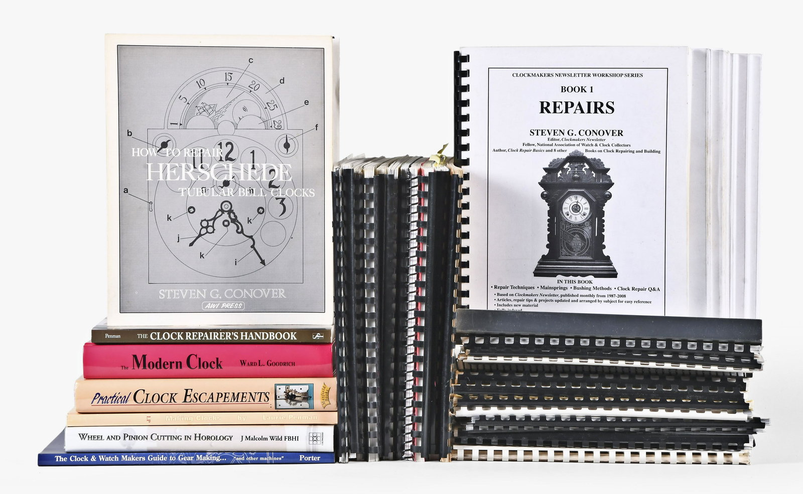 A good lot of clock making and repair reference books by Conover Wilding and others (1 of 2)