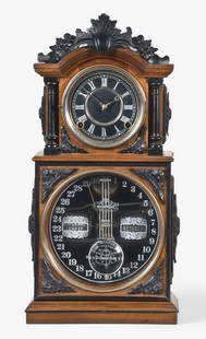 Ithaca Calendar Clock Co. Parlor 3 1/2 shelf clock: Ithaca Calendar Clock Co., Ithaca, NY, "No. 3 1/2 Parlor" shelf clock, walnut case with ebony trimmings, paper time dial with glass calendar dial, moon hands, 8 day spring driven E.N. Welch time and