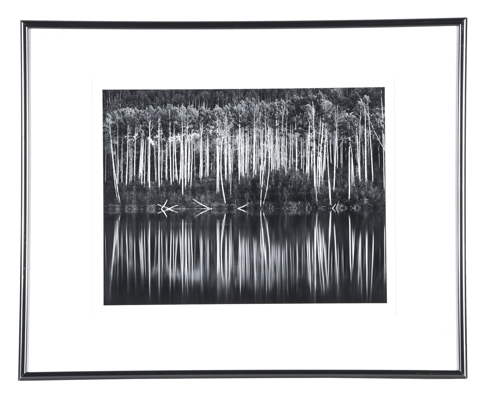 Aspen Reflections near Snowmass Colorado silver print by John Sexton: John Sexton, "Aspen, Reflections, Near Snowmass, Colorado" framed limited edition gelatin silver print to accompany his book "Quiet Light", signed in graphite, lower right, edition number 58/100 at lo
