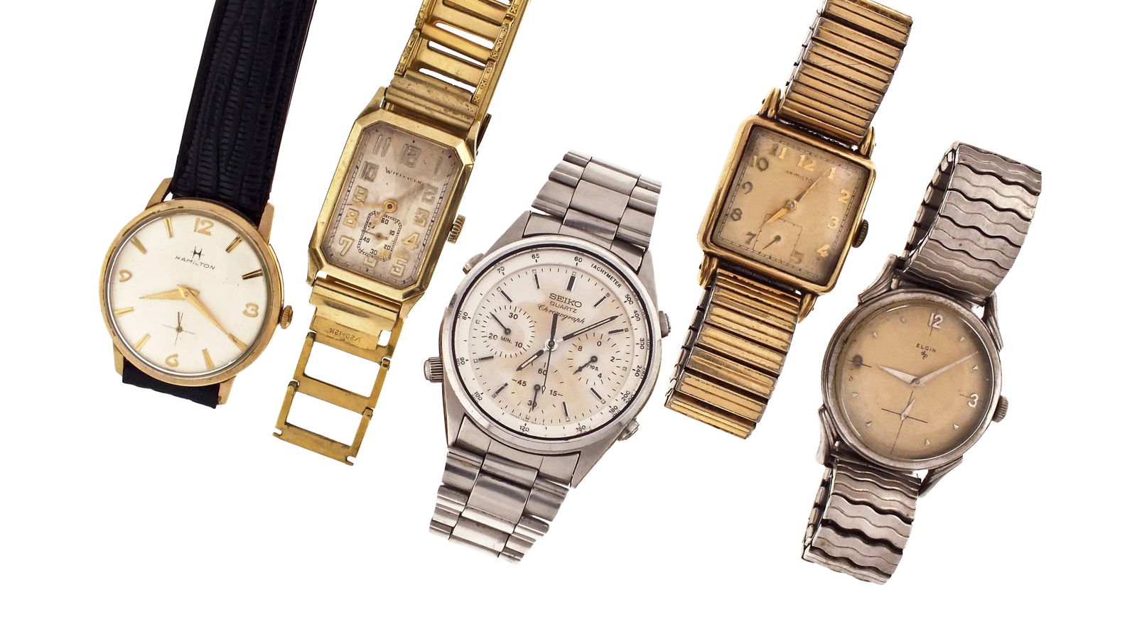 A lot of wrist and pocket watches, movements and chains (1 of 6)