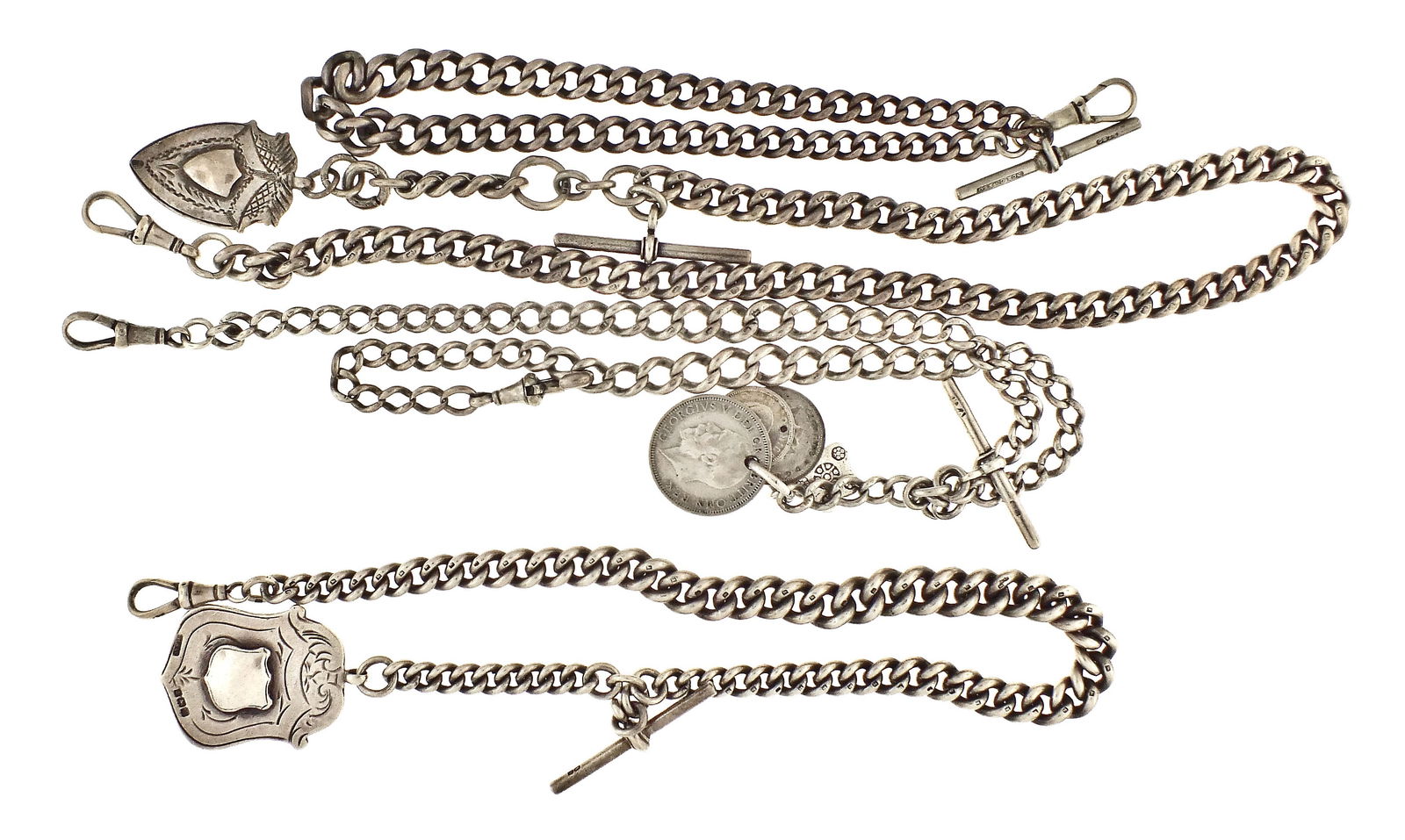 A lot of four sterling silver pocket watch chains (1 of 1)
