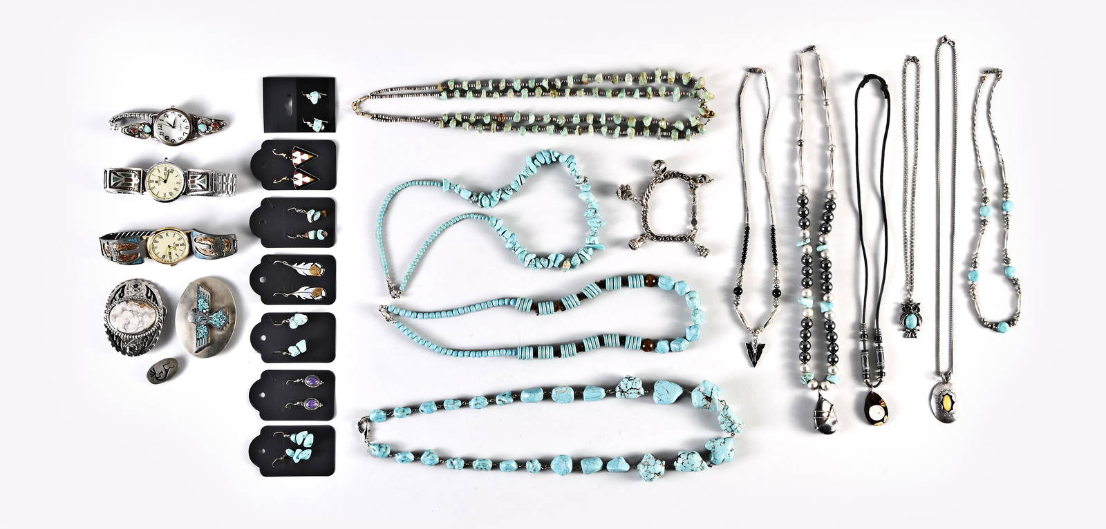 A Large Lot Of Silver And Turquoise Native American Jewelry Auction