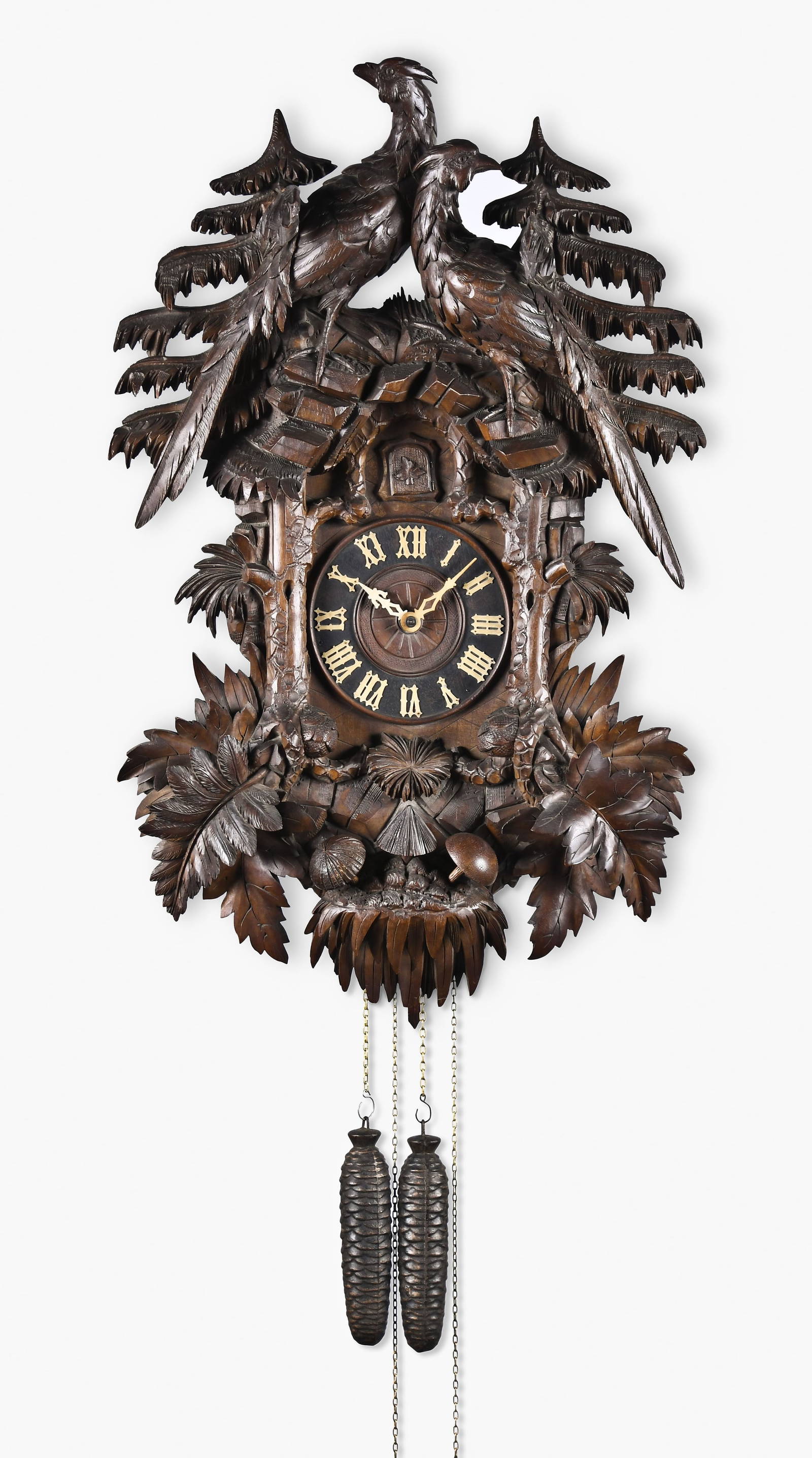 Black Forest Hanging Cuckoo Clock With Impressive Hand Carved Rustic Forest Scene Auction