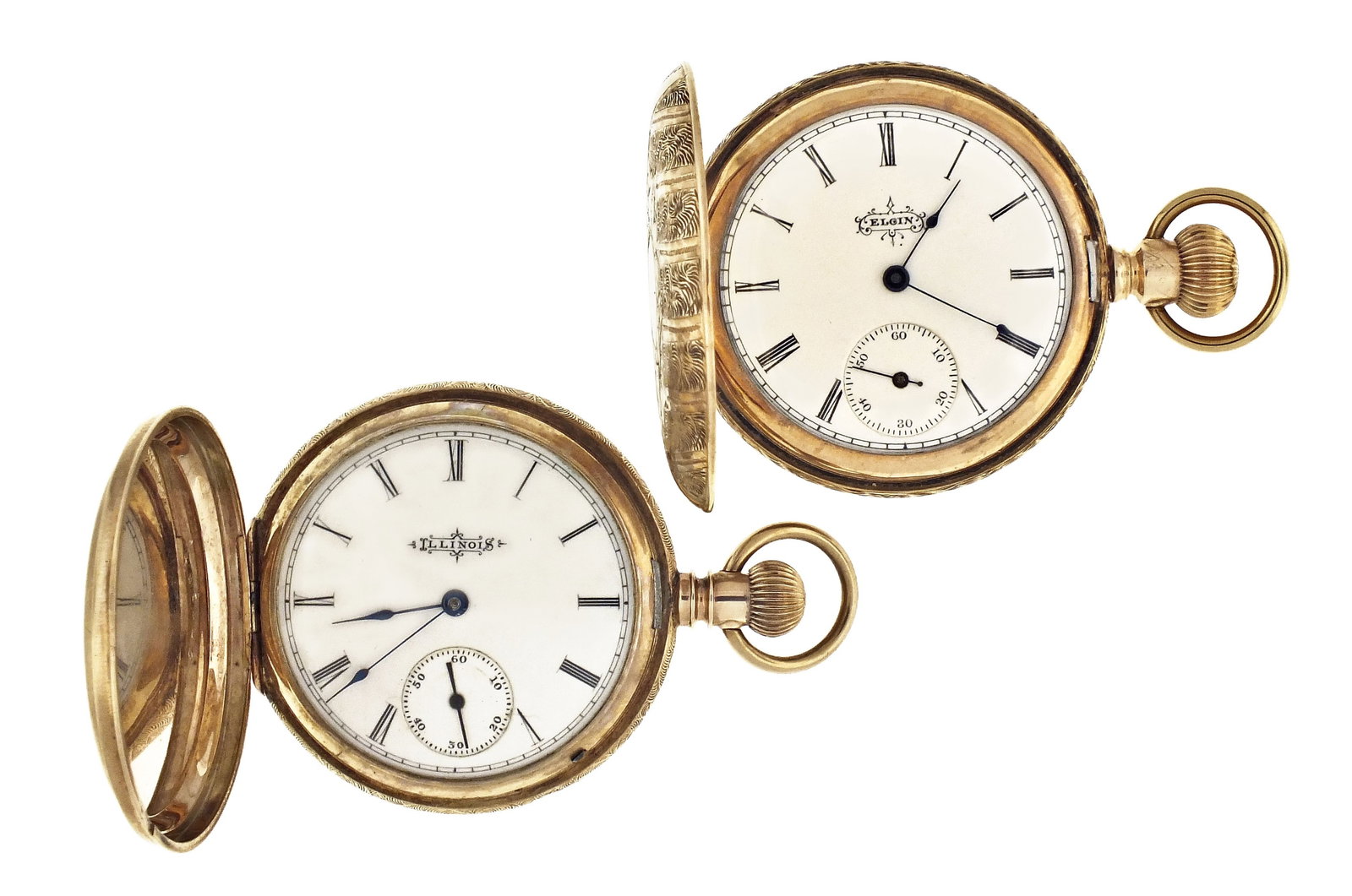 A lot of two 8 karat gold 6 size American pocket watches (1 of 7)