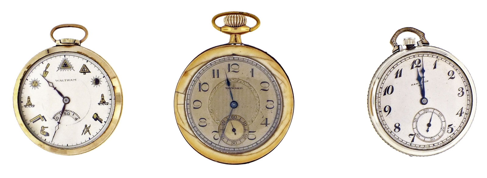 A lot of three American 12 size pocket watches (1 of 8)