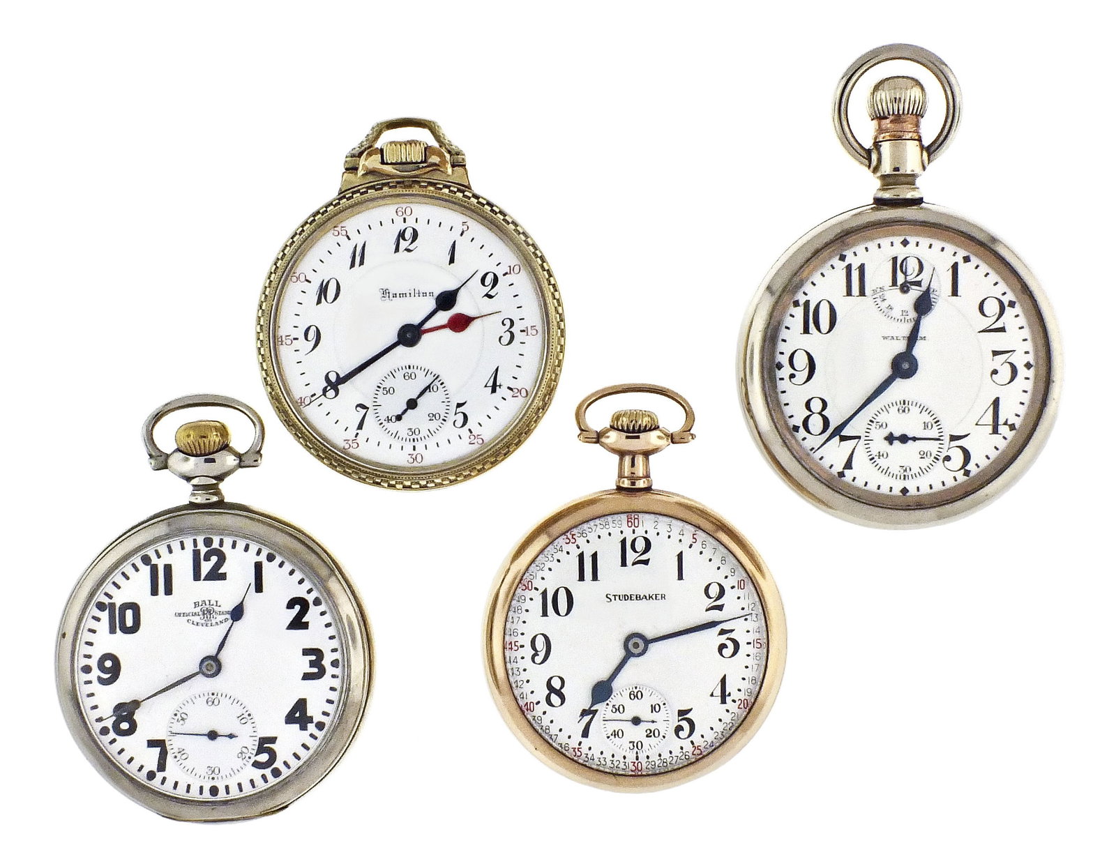 A good lot of four 16 size American pocket watches including one with wind indicator (1 of 7)