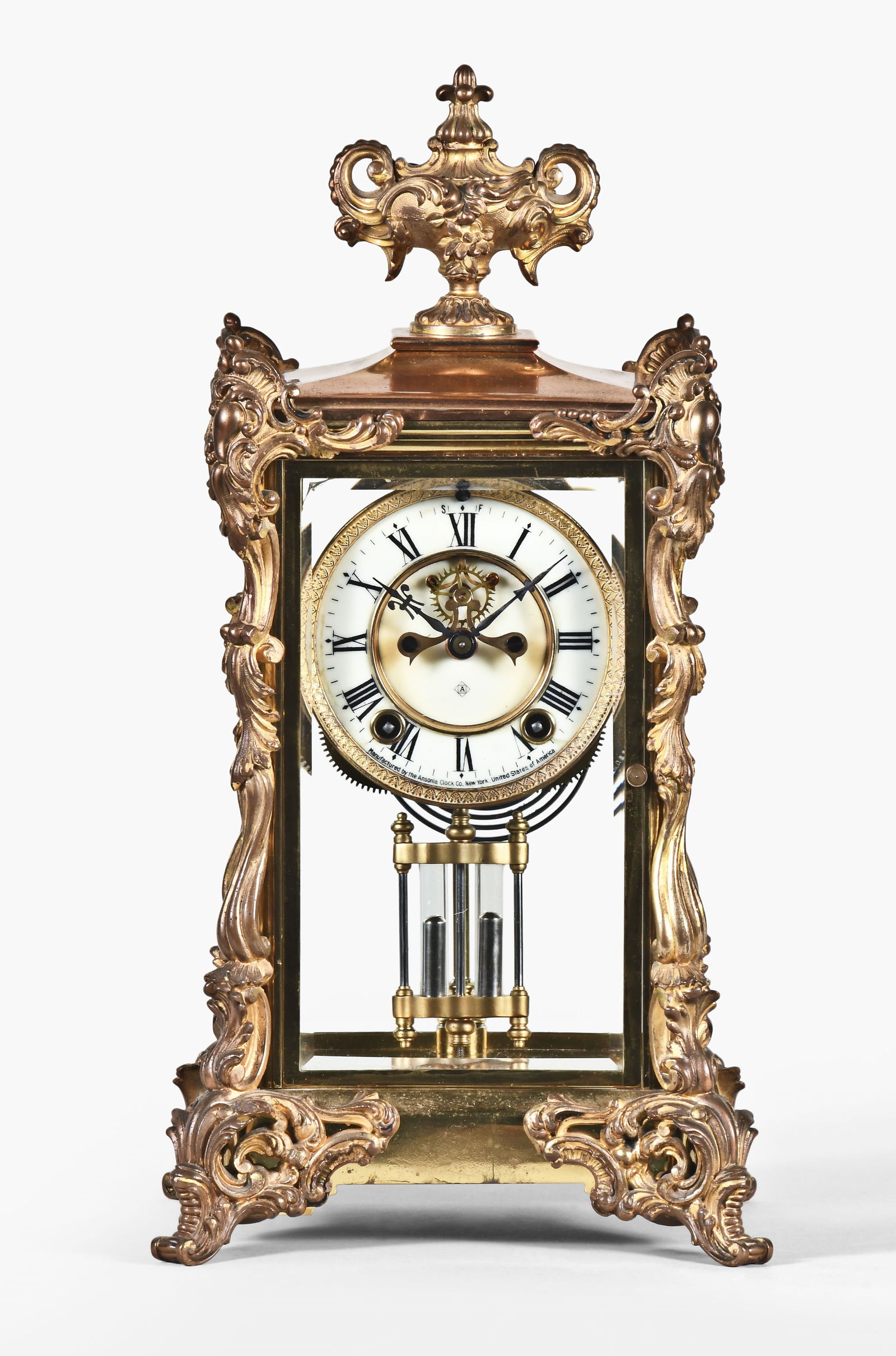 Ansonia Clock Co. "Viceroy" crystal regulator mantel clock (1 of 8)