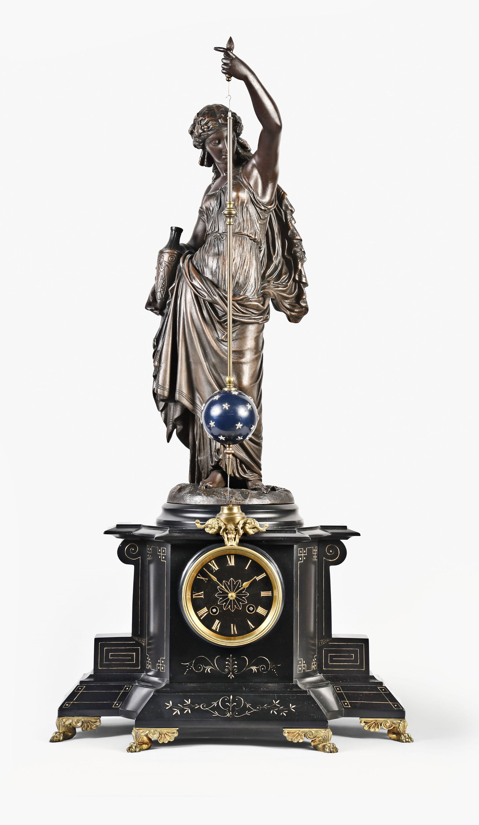 A large late 19th century French figural conical pendulum mantel clock (1 of 10)